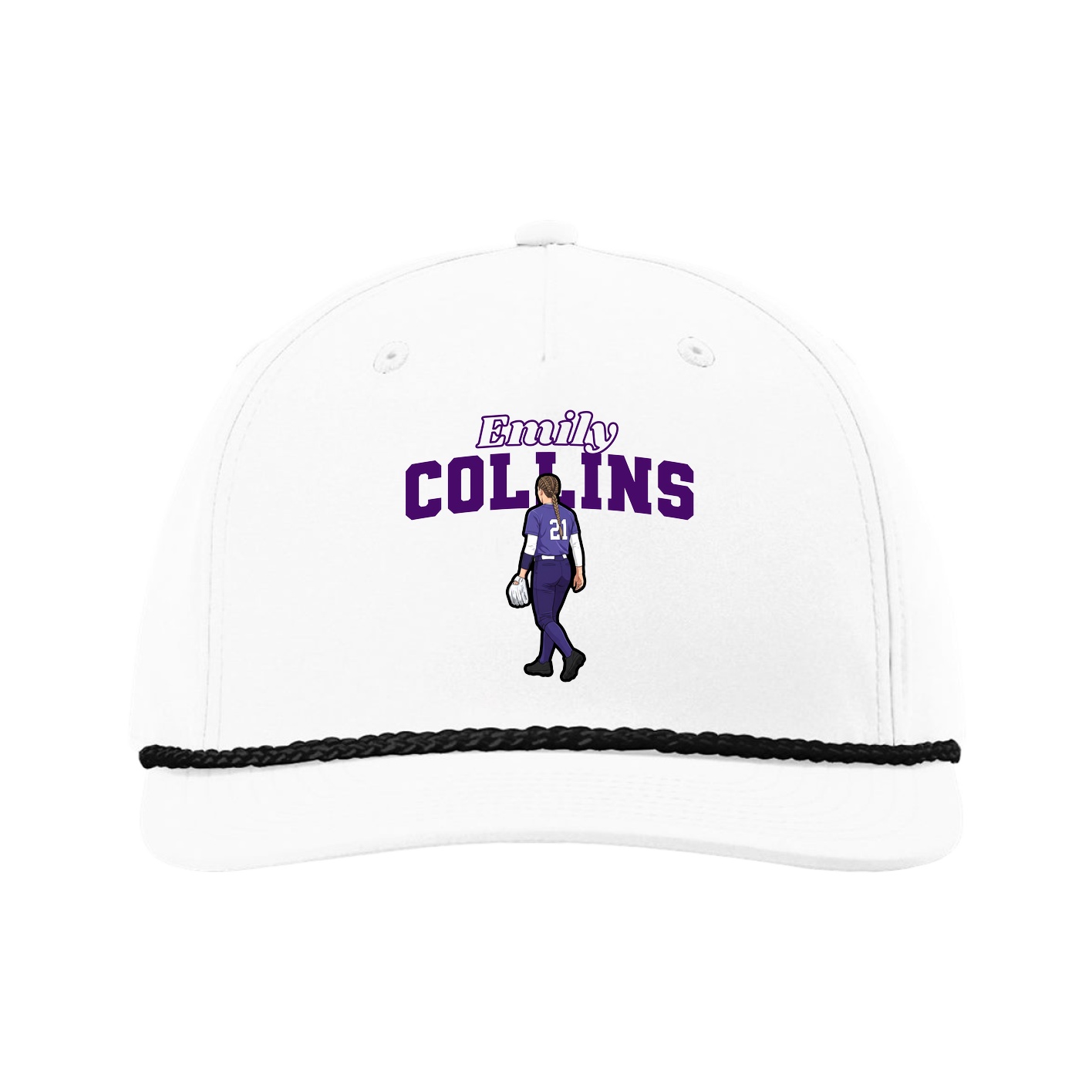 Five-Panel Classic Rope Cap — Name Arch in White