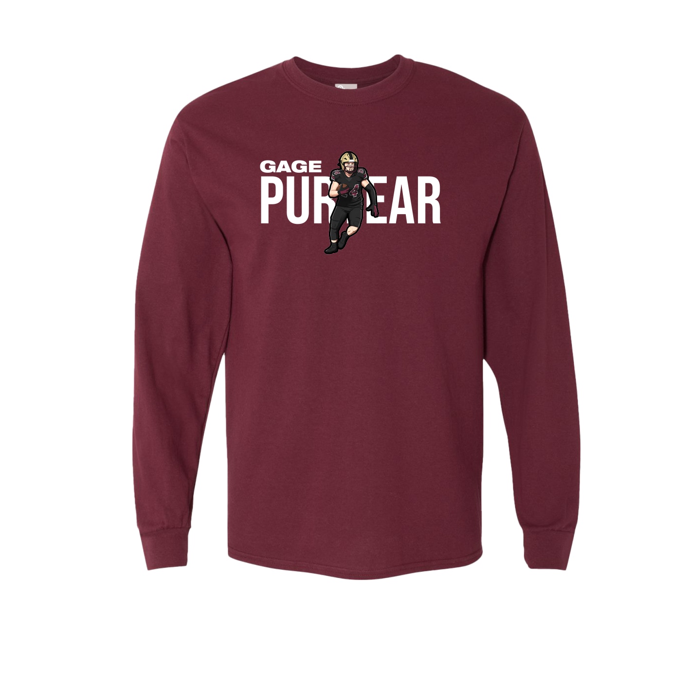 Long Sleeve Tee — Player Name in Maroon
