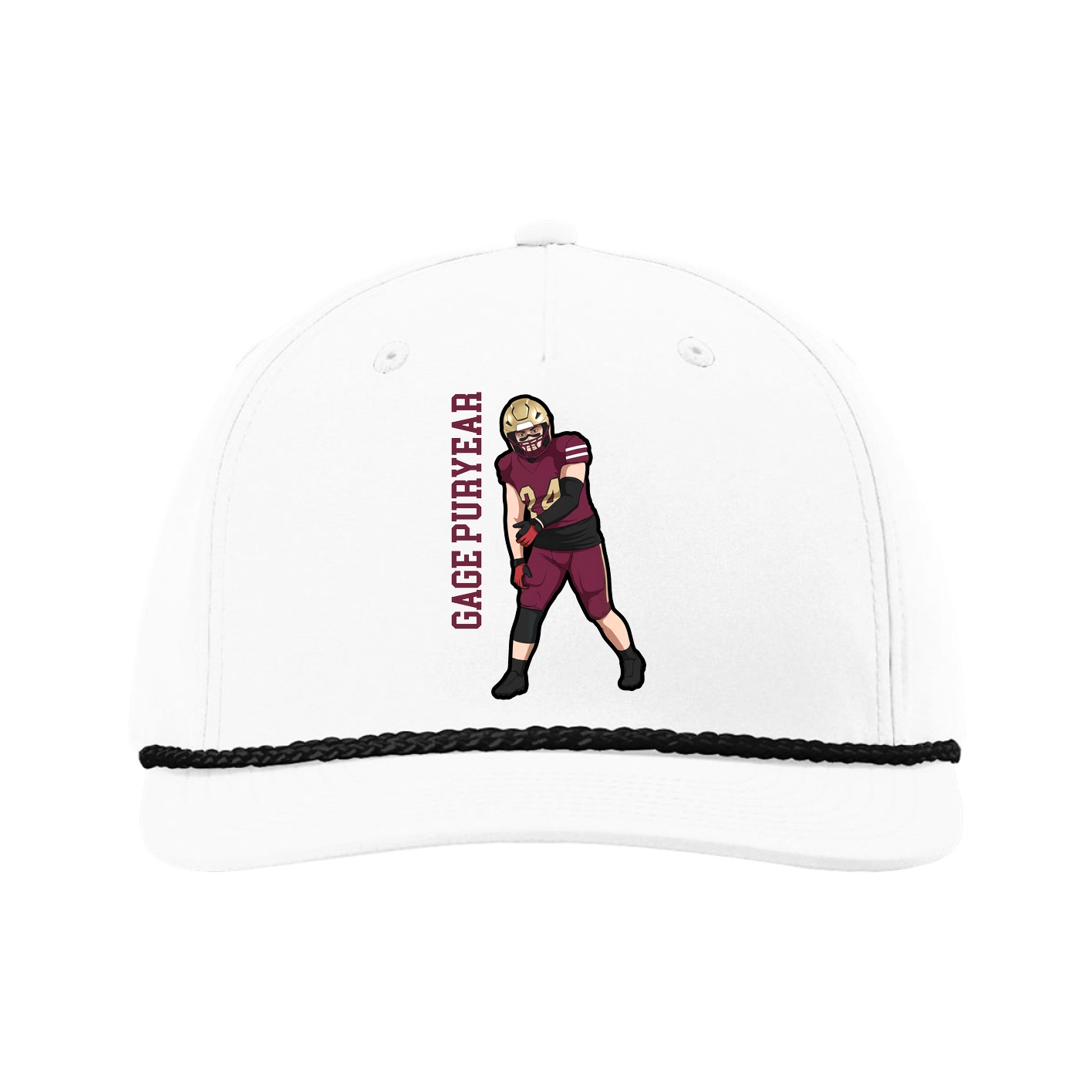 Five-Panel Classic Rope Cap — Name Vertical in White