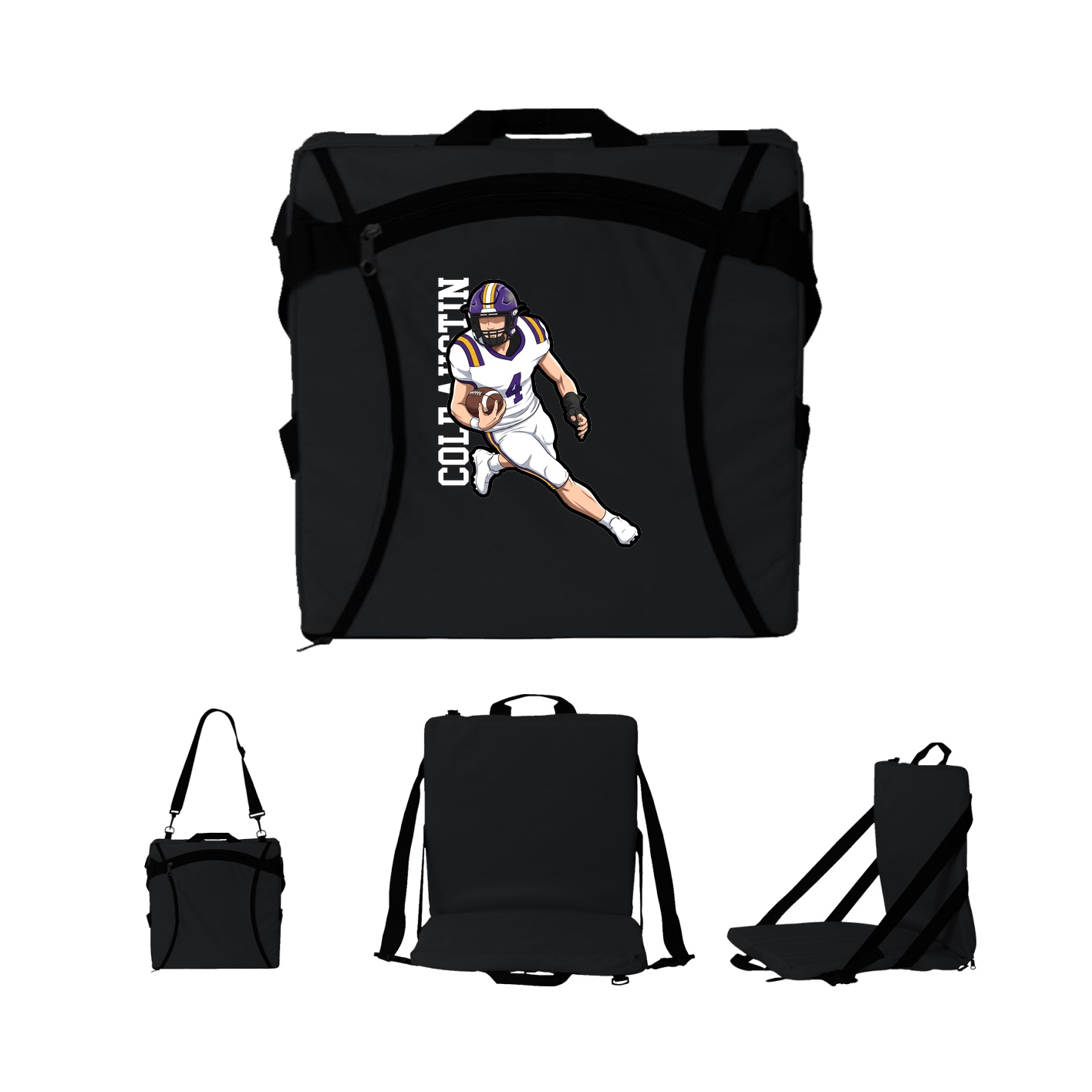 Folding Stadium Seat — Name Vertical in Black