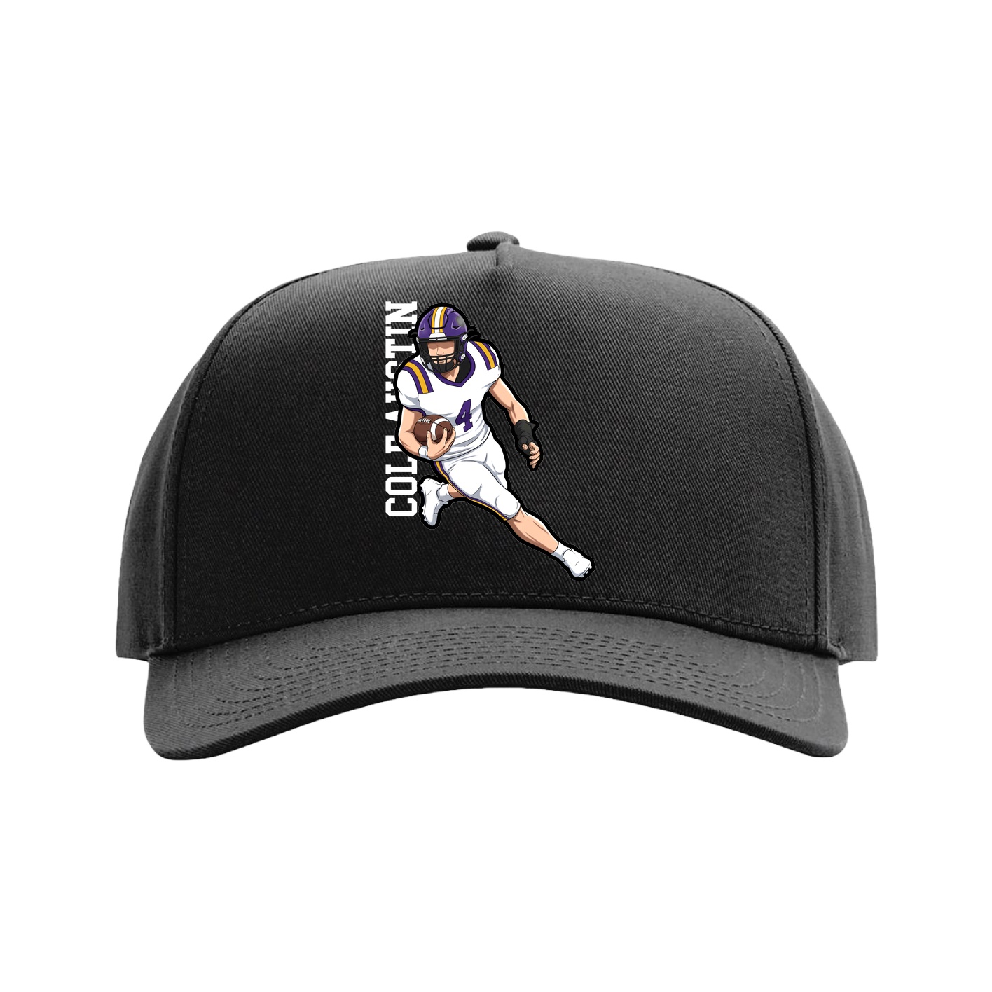 Full Fabric Five-Panel Champ Cap — Name Vertical in Black