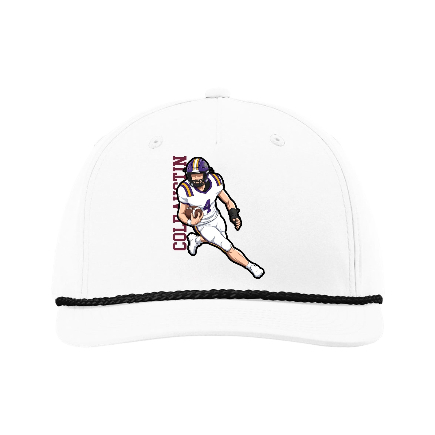 Five-Panel Classic Rope Cap — Name Vertical in White