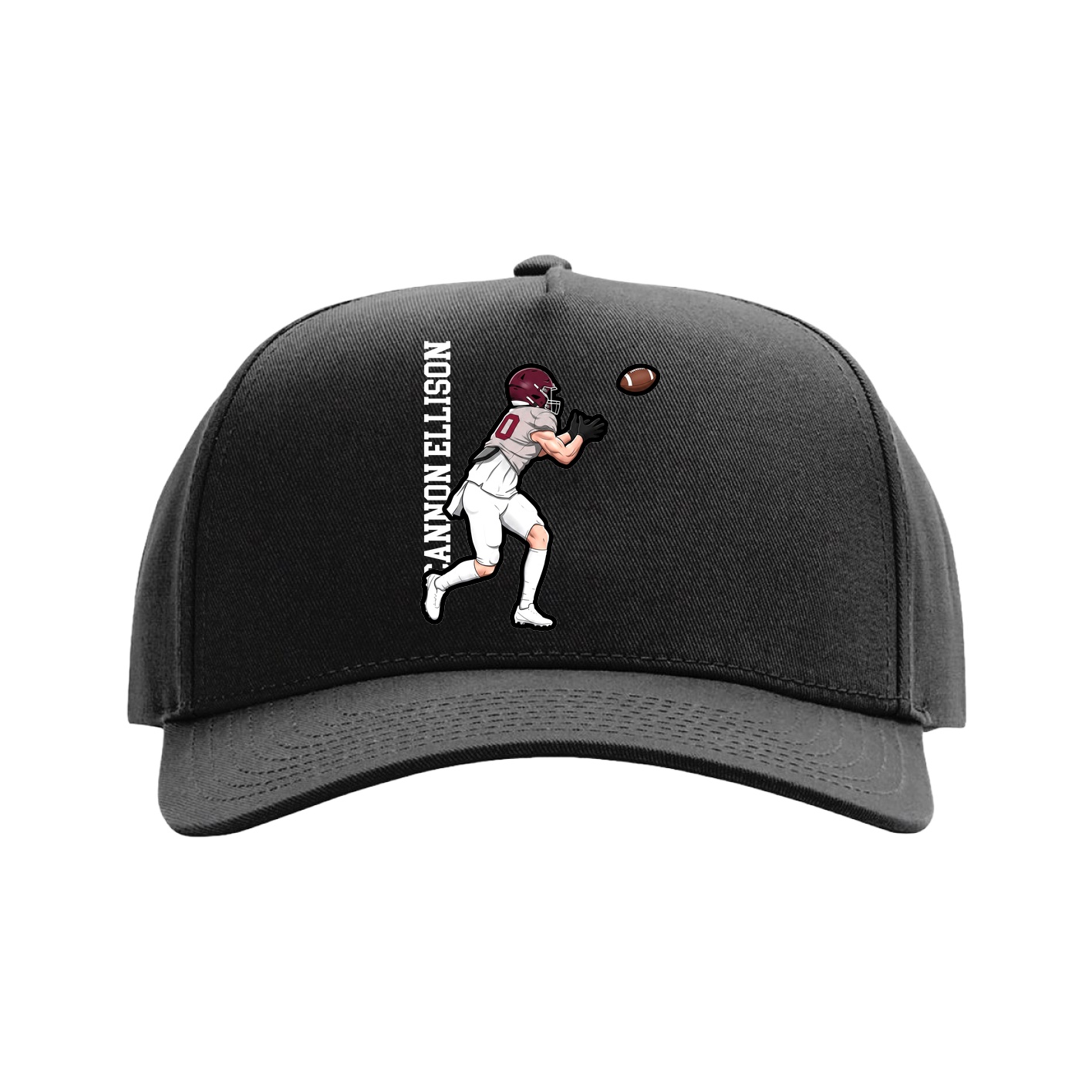 Full Fabric Five-Panel Champ Cap — Name Vertical in Black