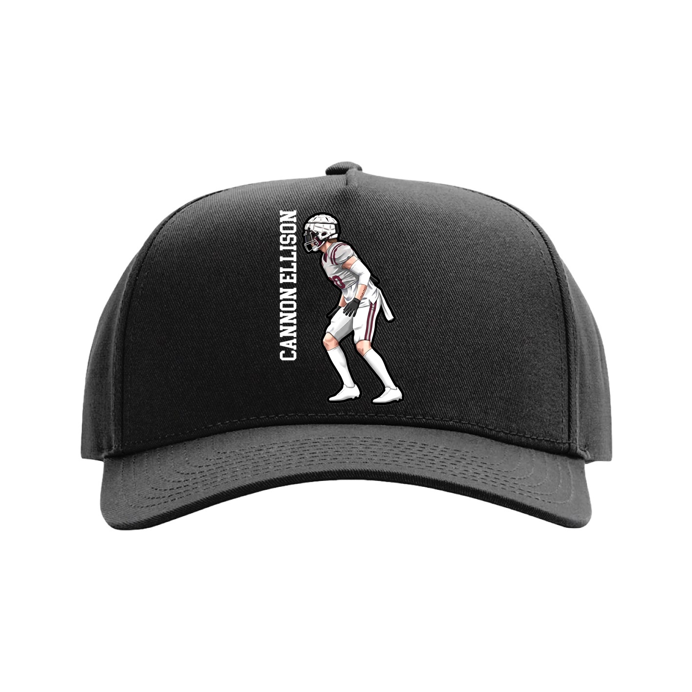 Full Fabric Five-Panel Champ Cap — Name Vertical in Black