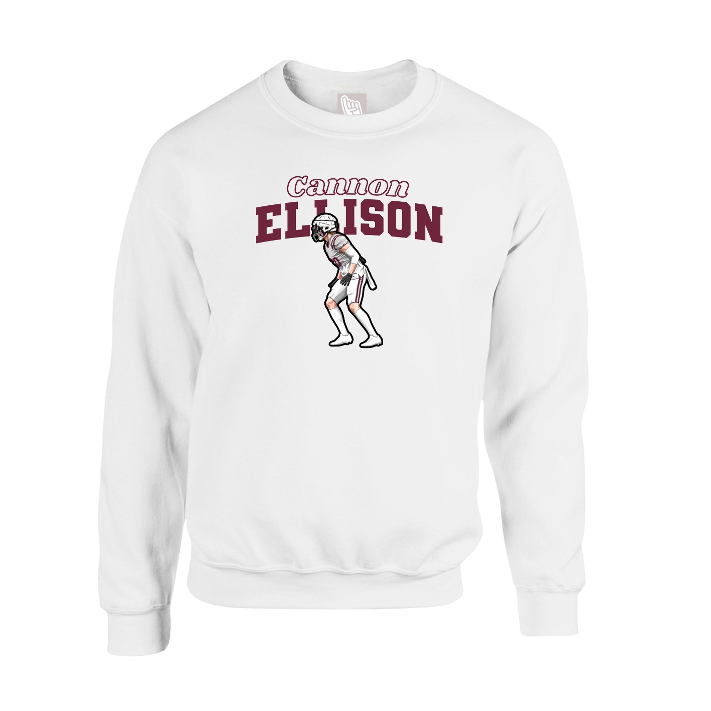 Fleece Crew — Name Arch in White