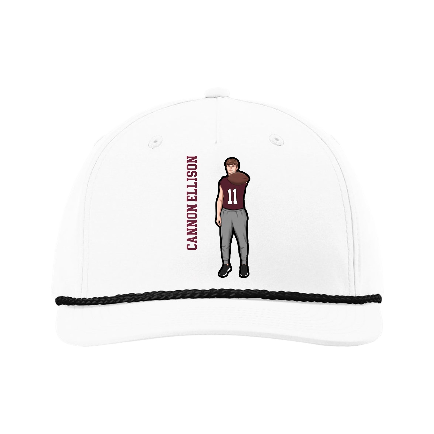 Five-Panel Classic Rope Cap — Name Vertical in White