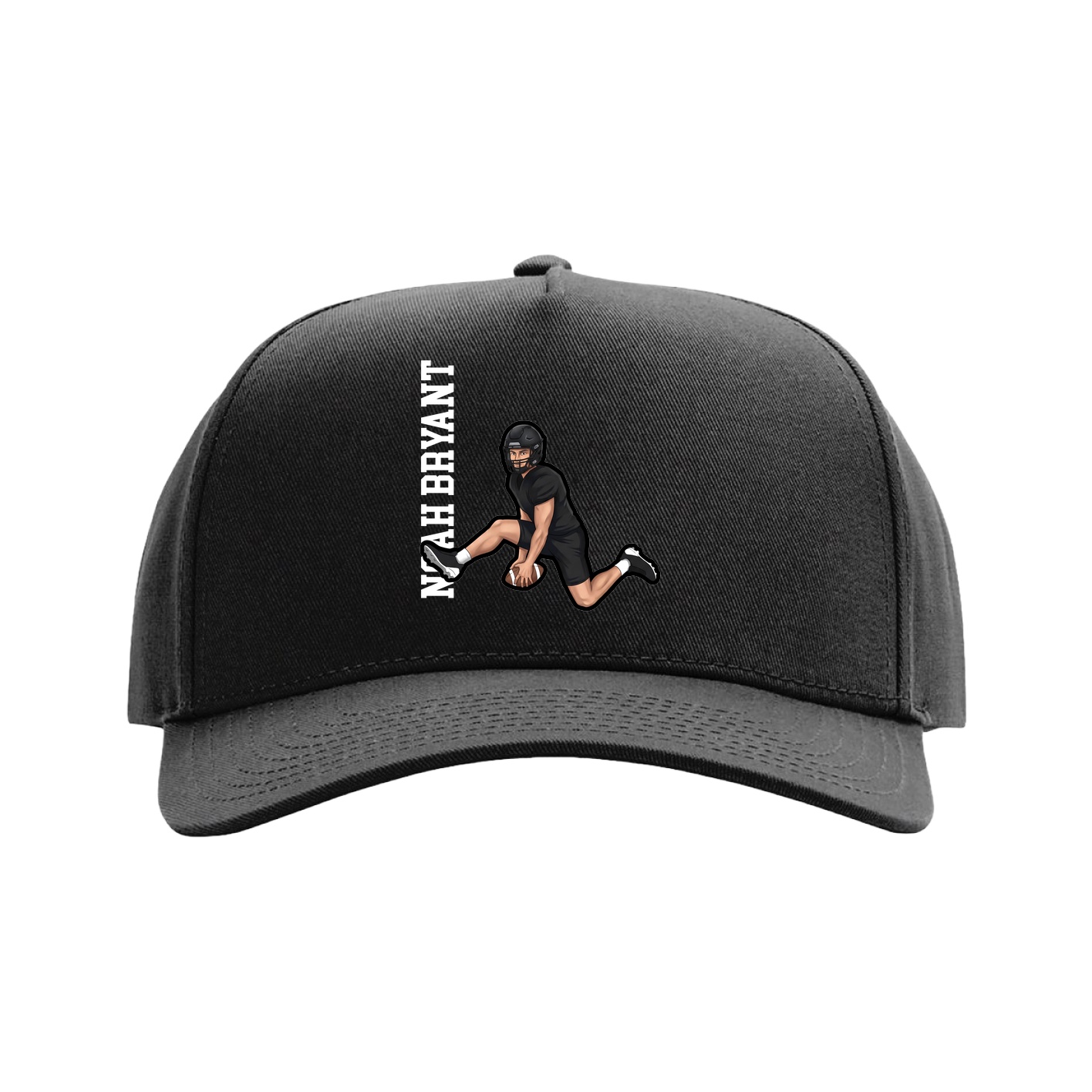 Full Fabric Five-Panel Champ Cap — Name Vertical in Black