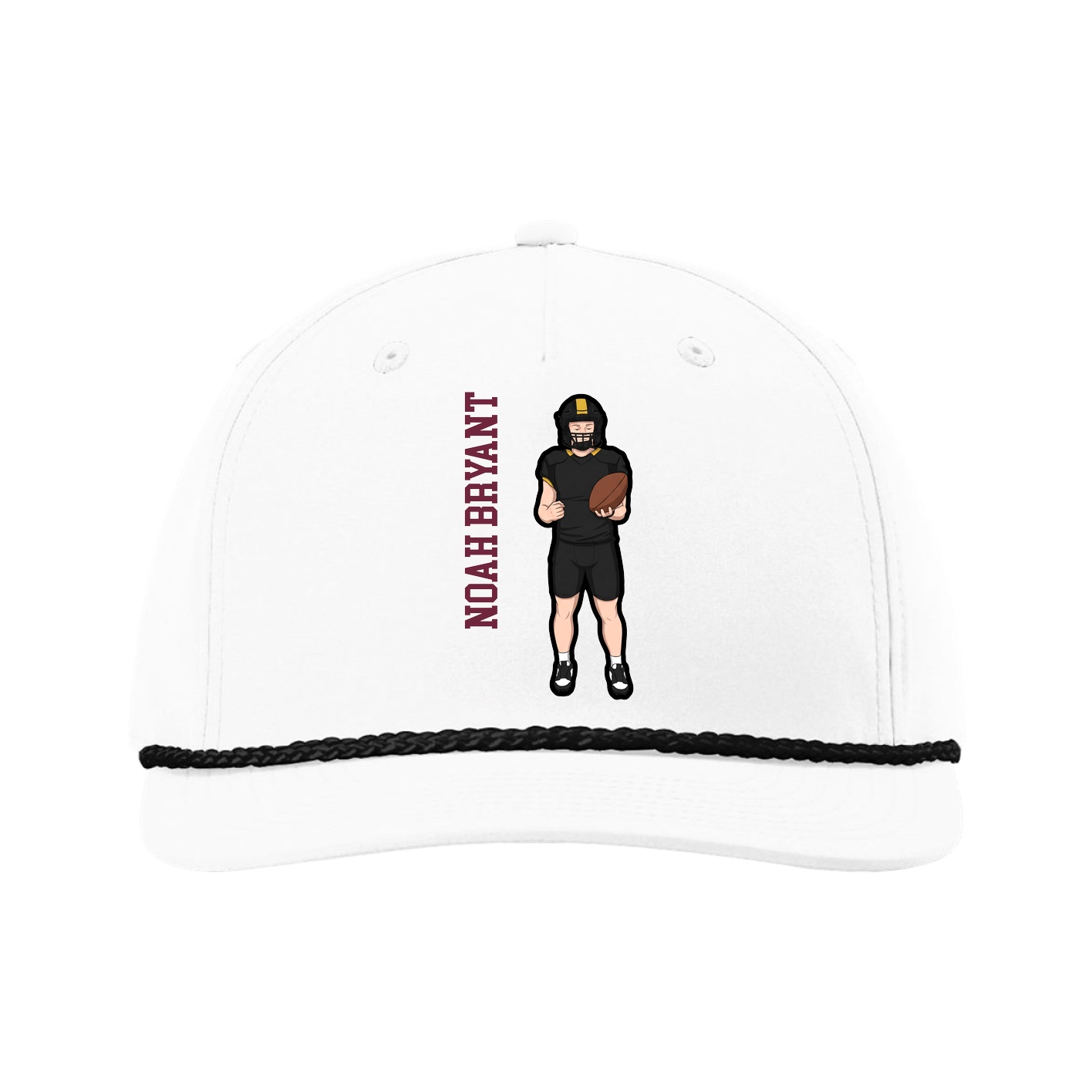 Five-Panel Classic Rope Cap — Name Vertical in White