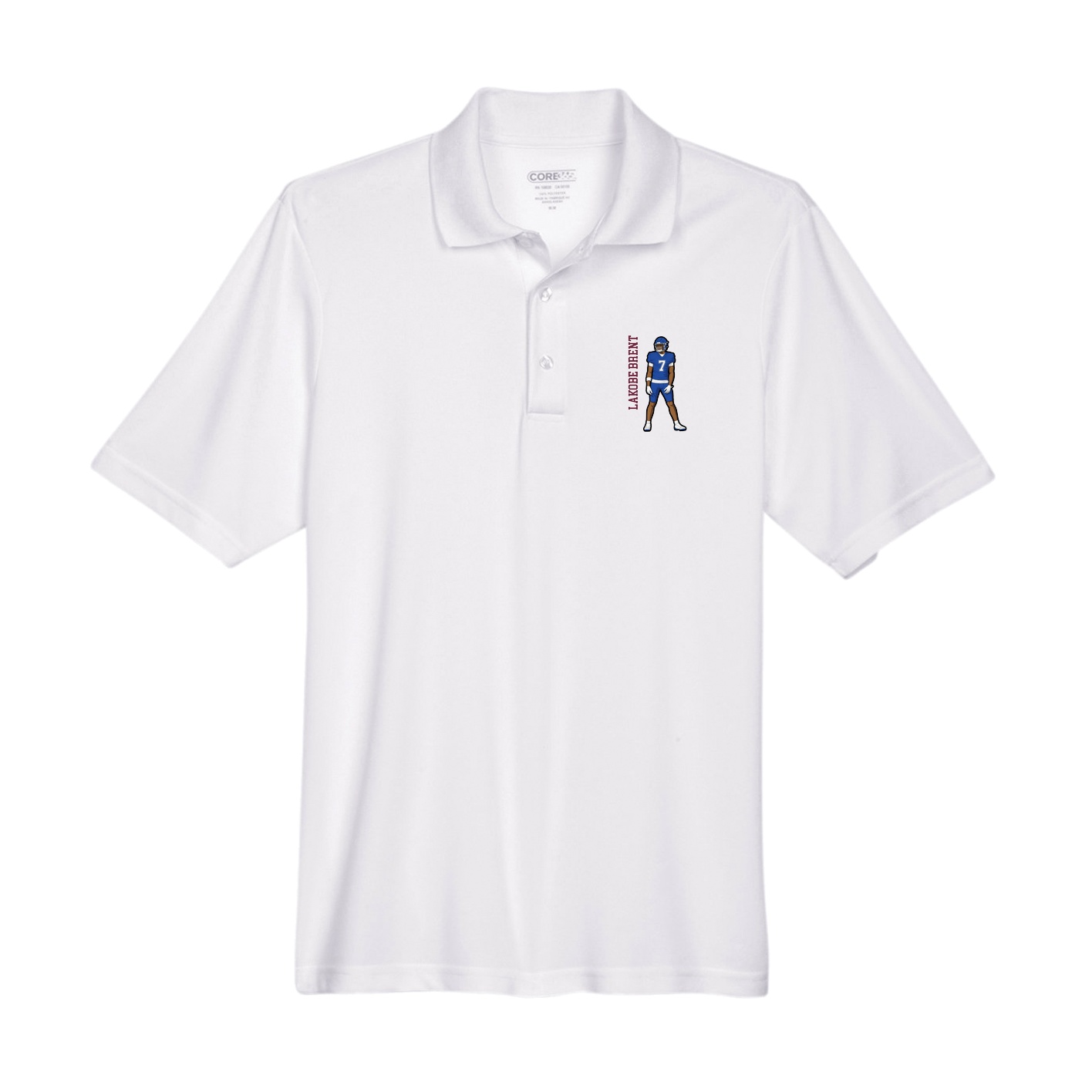 Performance Polo — Name Vertical in White