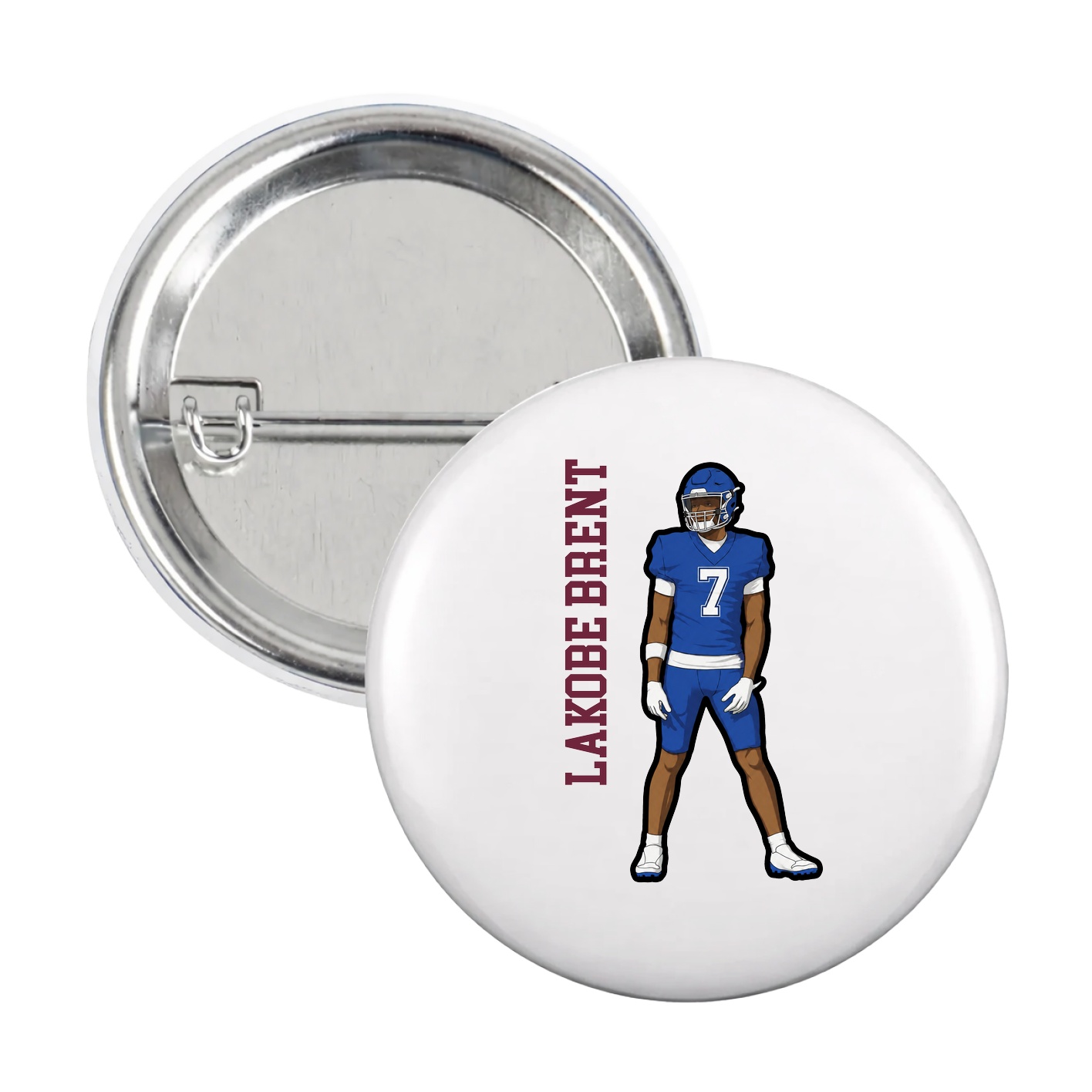 Game Day Button — Name Vertical in White