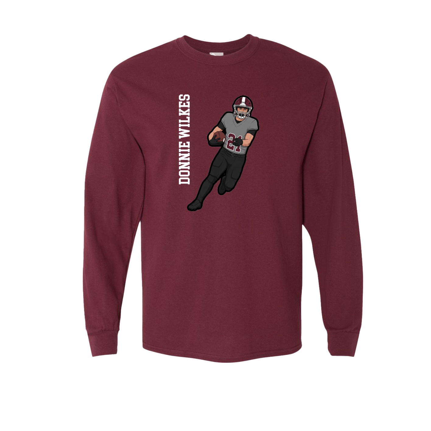 Long Sleeve Tee — Name Vertical in Maroon