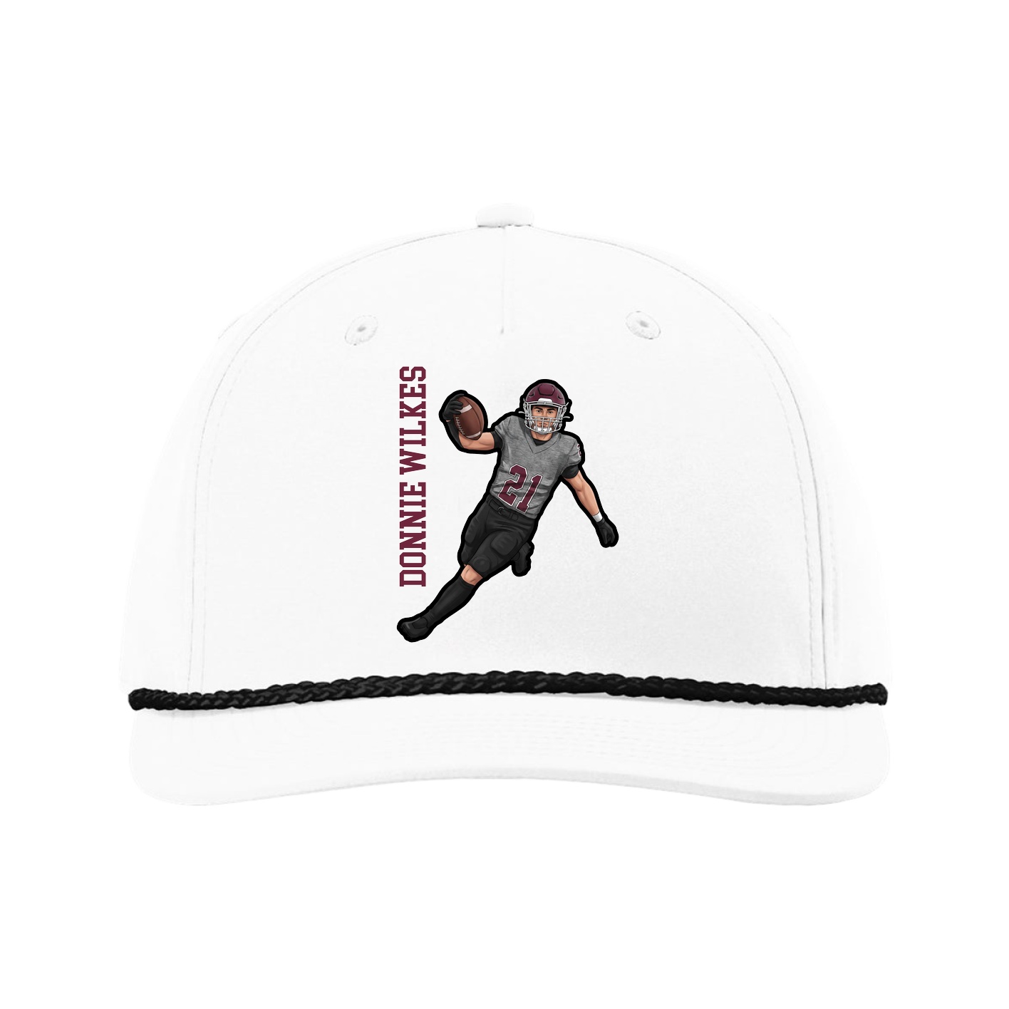 Five-Panel Classic Rope Cap — Name Vertical in White