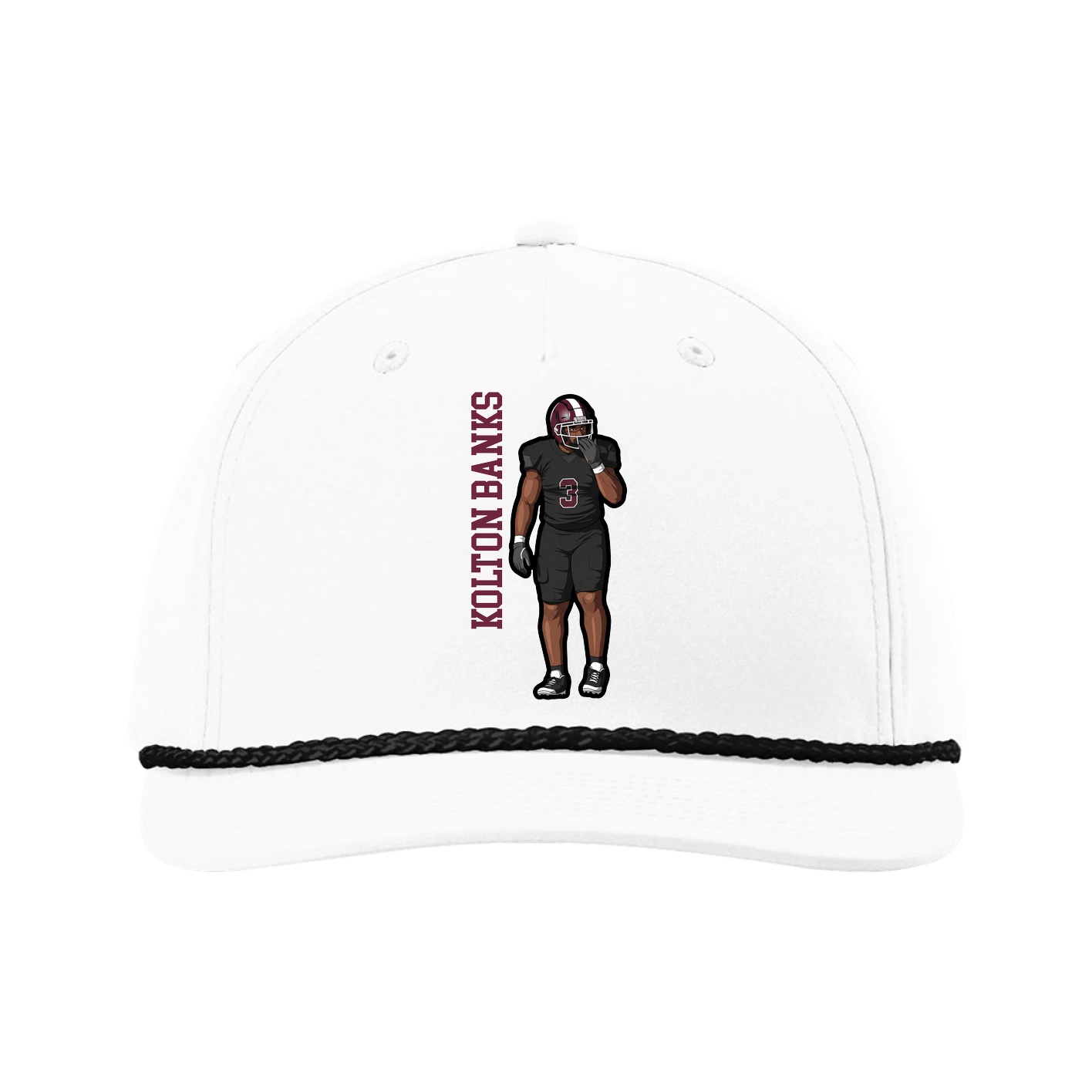 Five-Panel Classic Rope Cap — Name Vertical in White