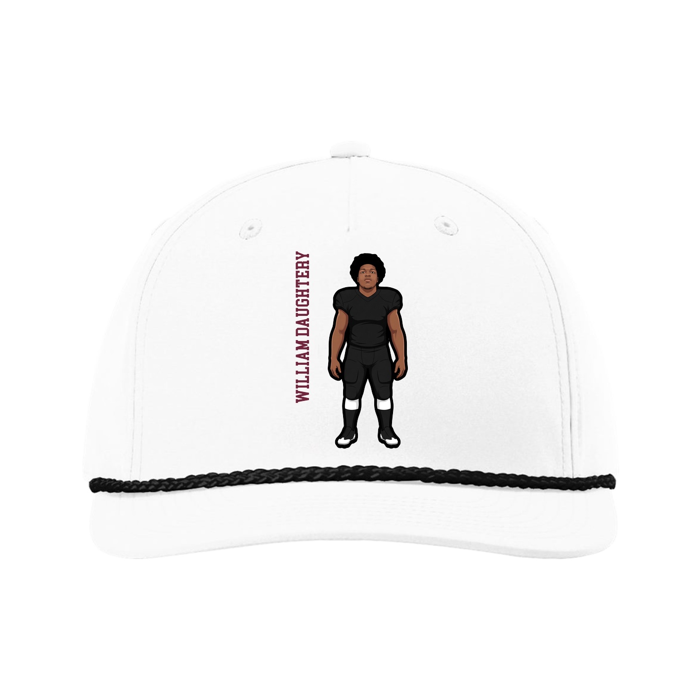 Five-Panel Classic Rope Cap — Name Vertical in White