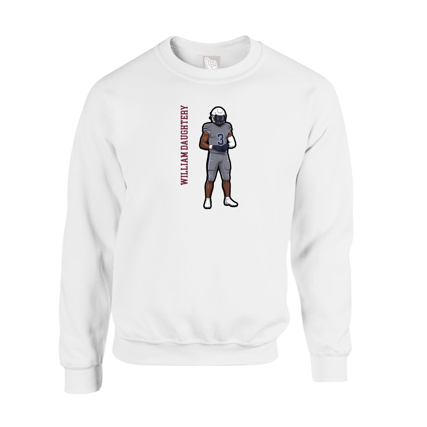Fleece Crew — Name Vertical in White