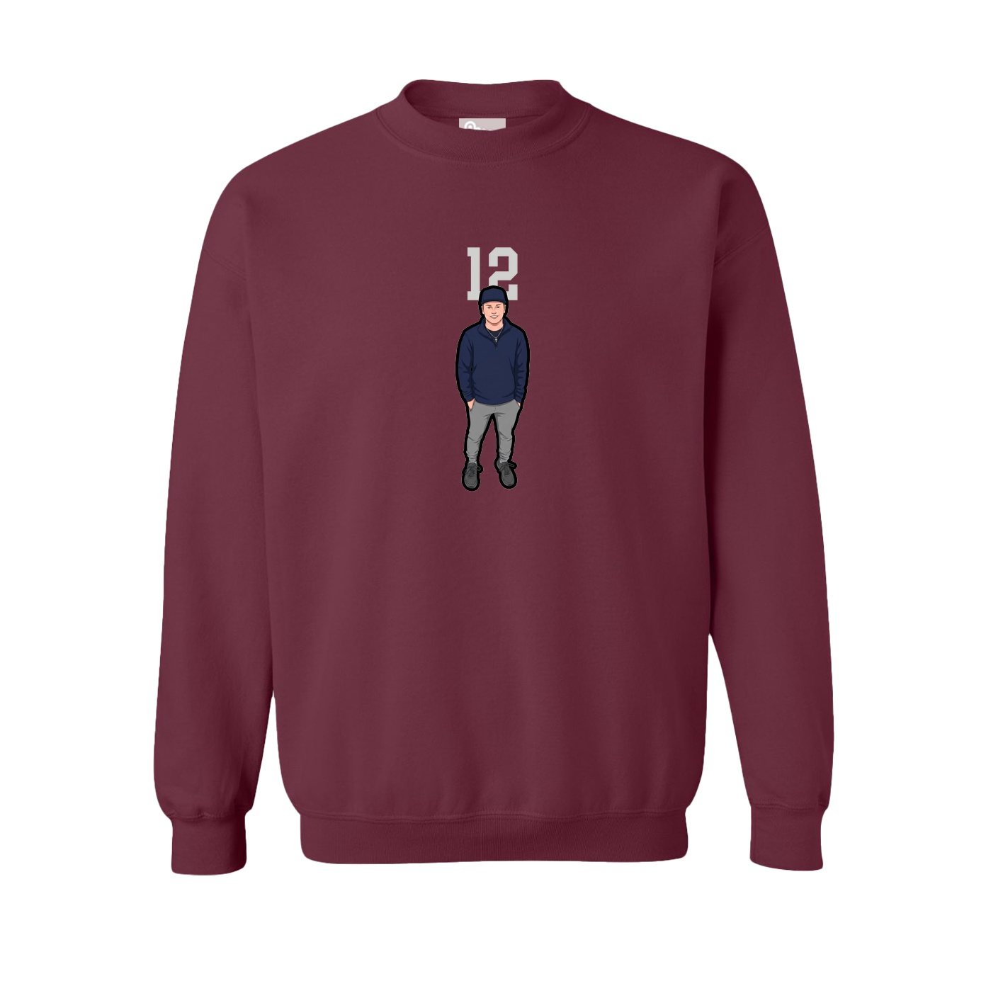 Fleece Crew — Number Top in Maroon
