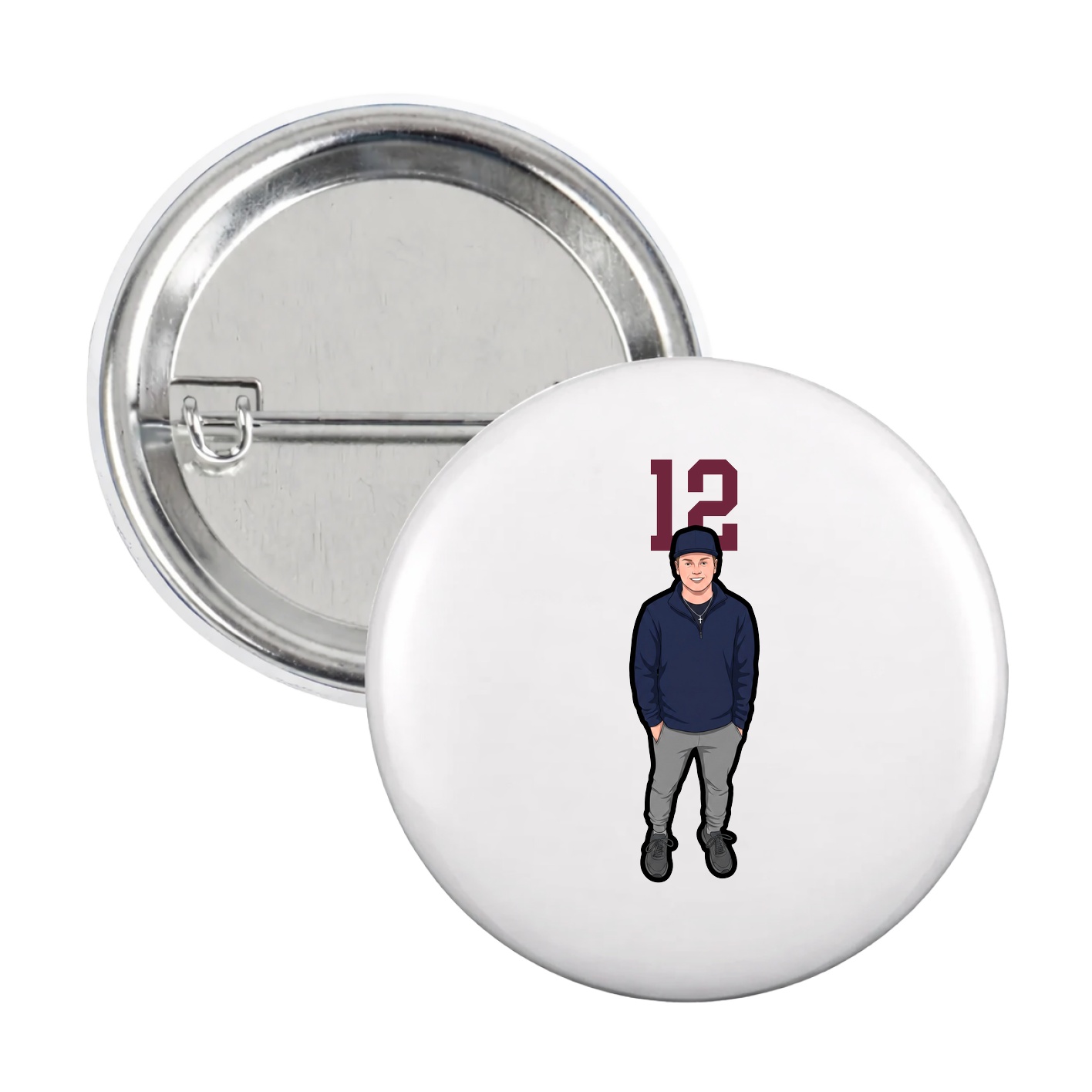 Game Day Button — Number Top in White