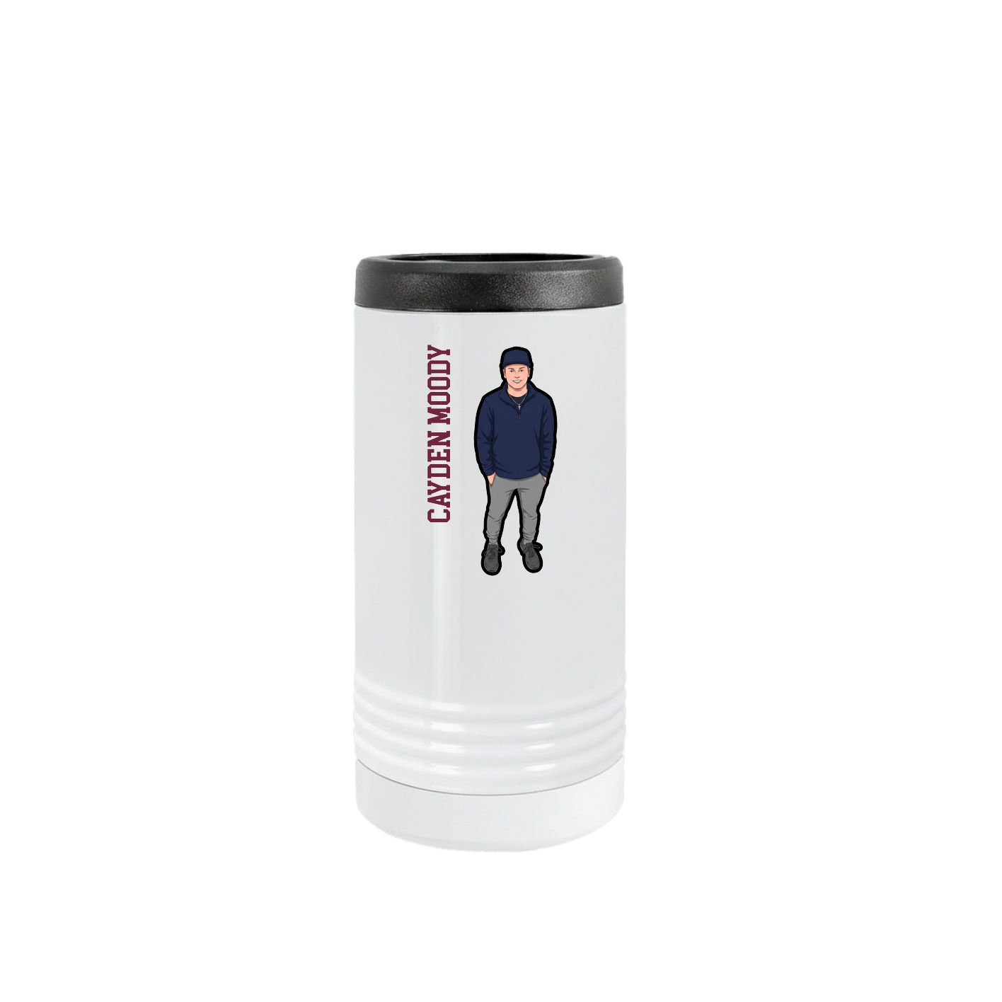 Slim Beverage Holder — Name Vertical in White