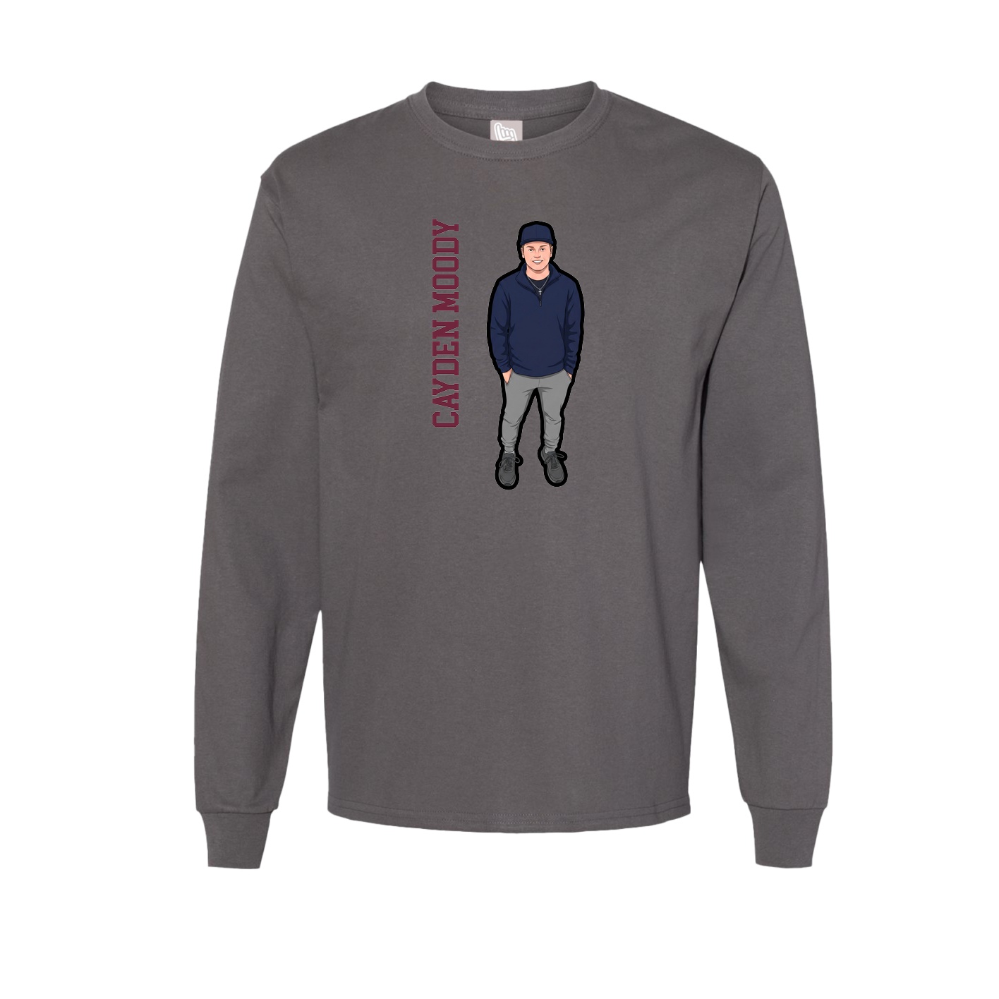 Long Sleeve Tee — Name Vertical in Grey