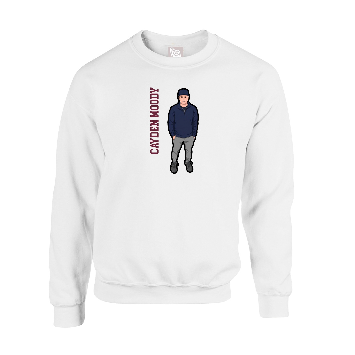 Fleece Crew — Name Vertical in White
