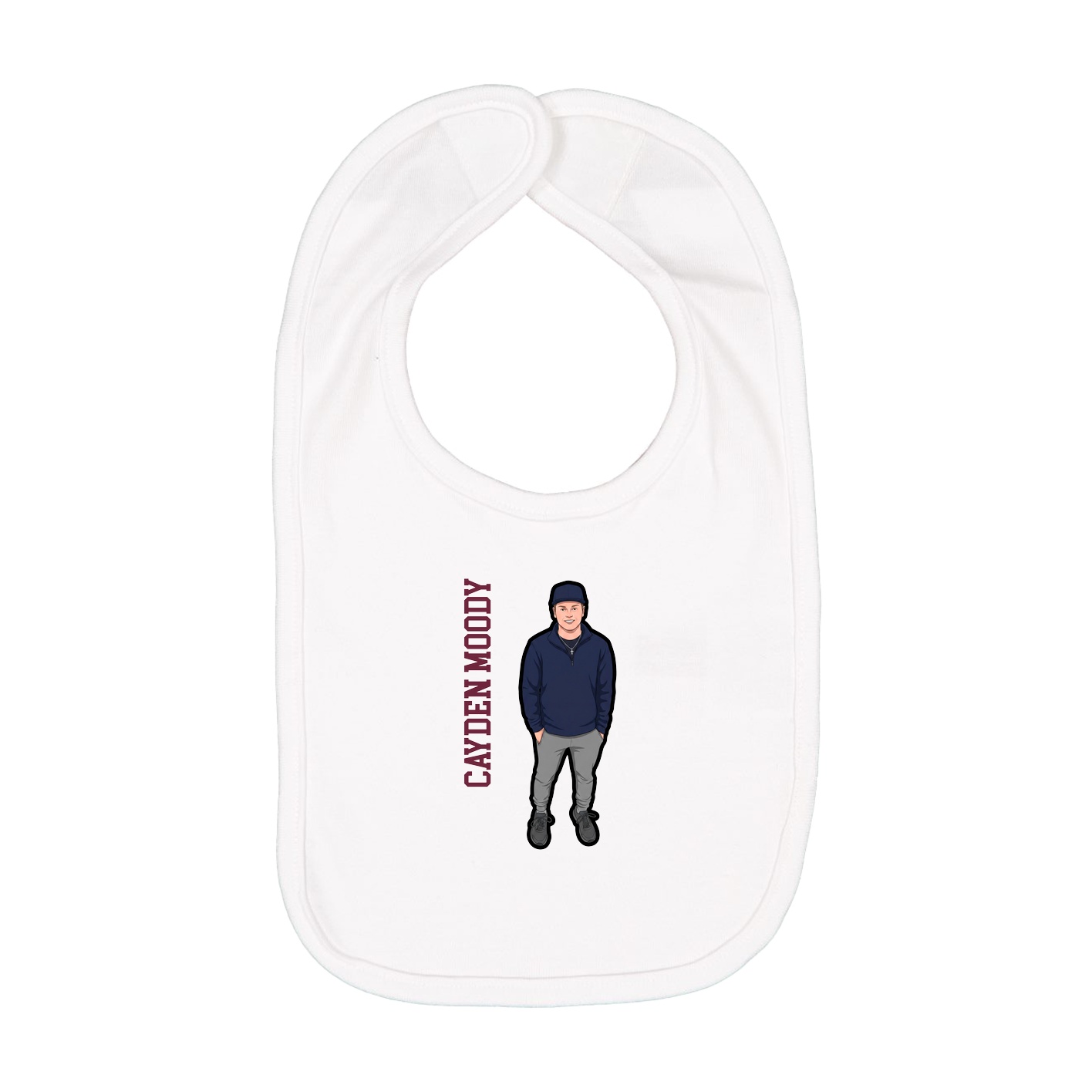 Infant Bib — Name Vertical in White