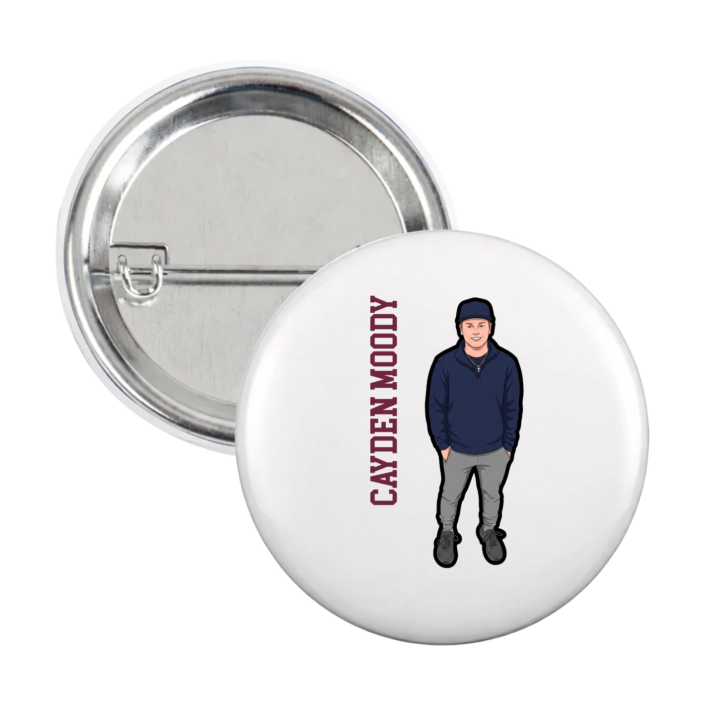 Game Day Button — Name Vertical in White