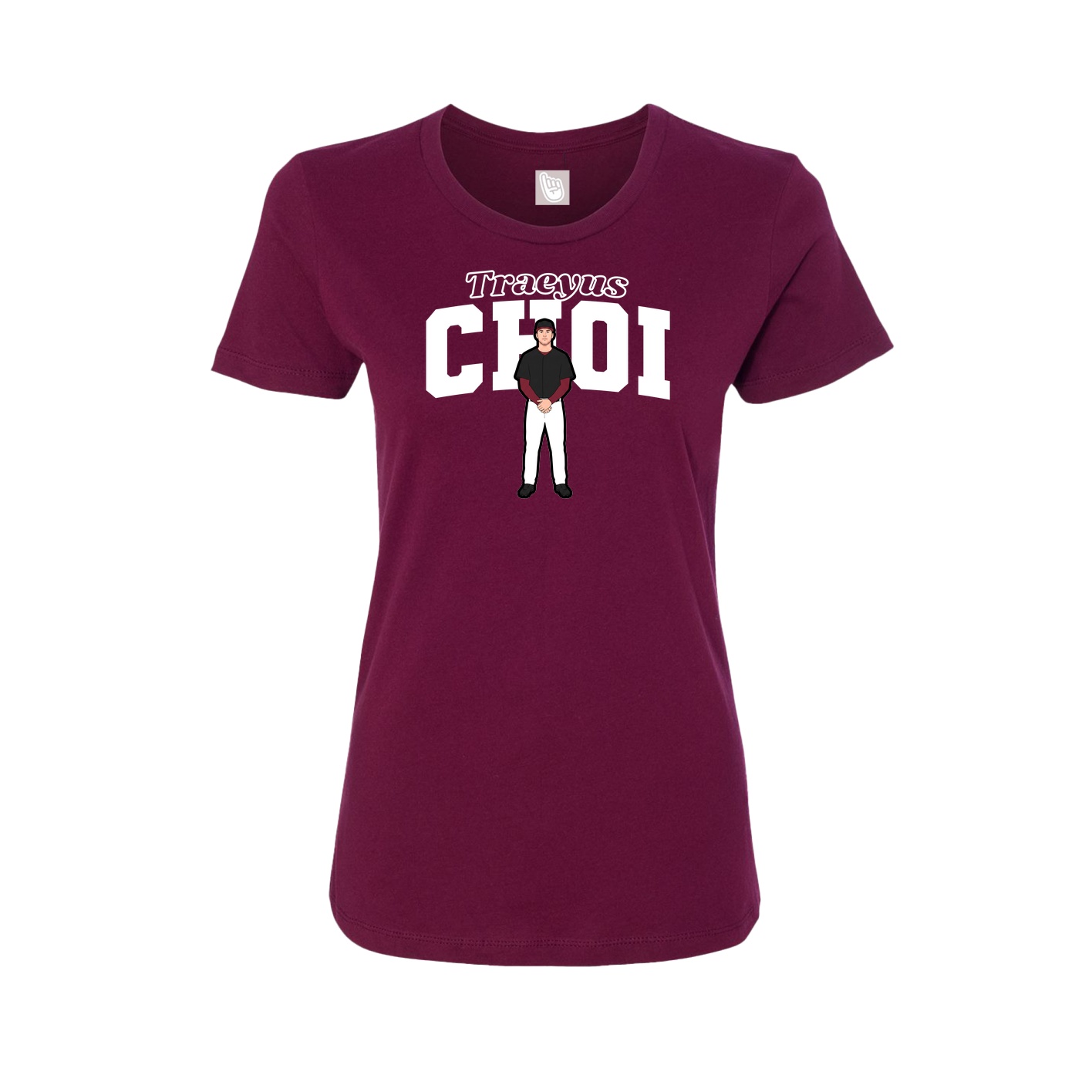 Fitted Women's Tee — Name Arch in Maroon
