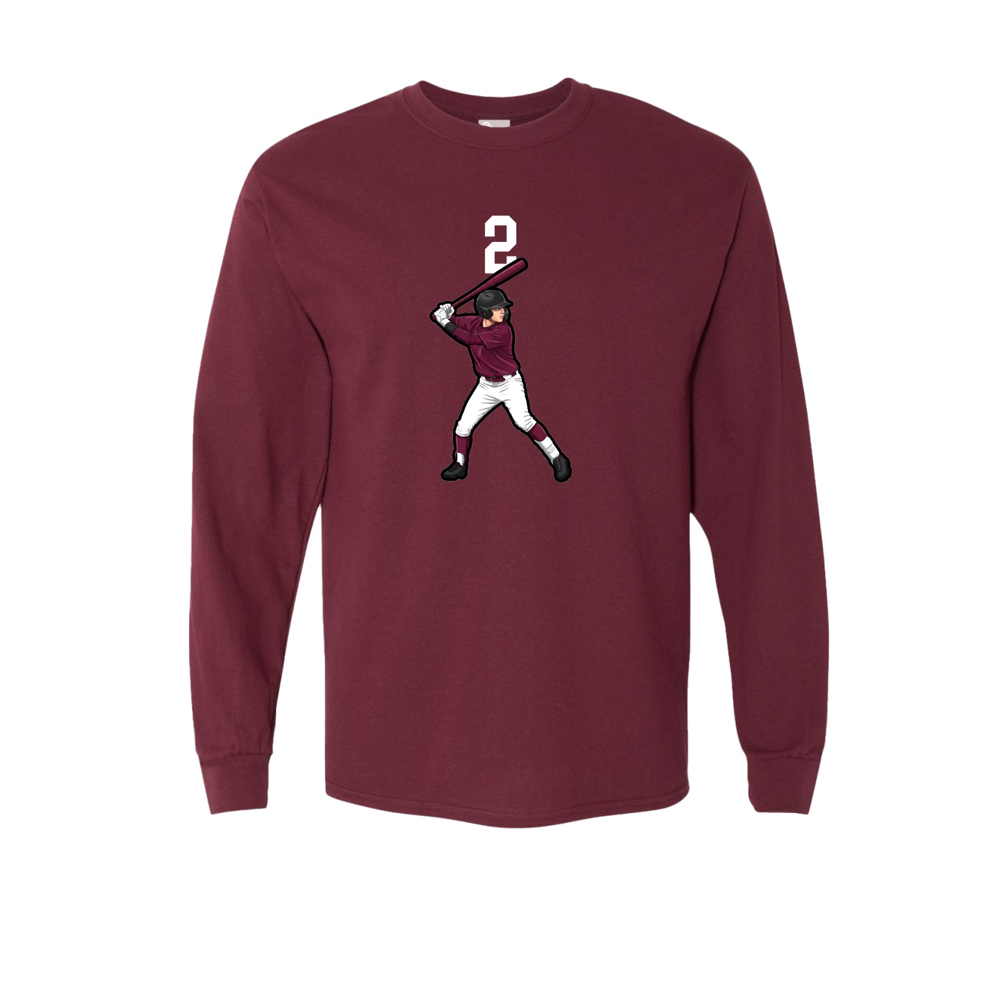 Long Sleeve Tee — Number Top in Maroon