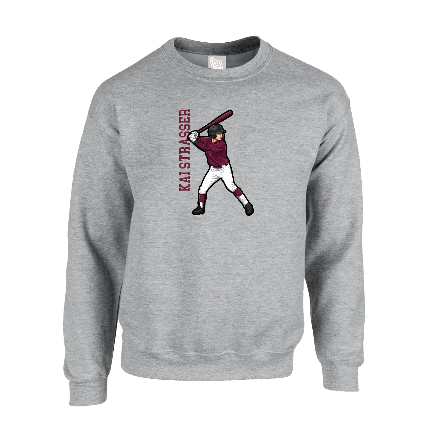 Fleece Crew — Name Vertical in Grey