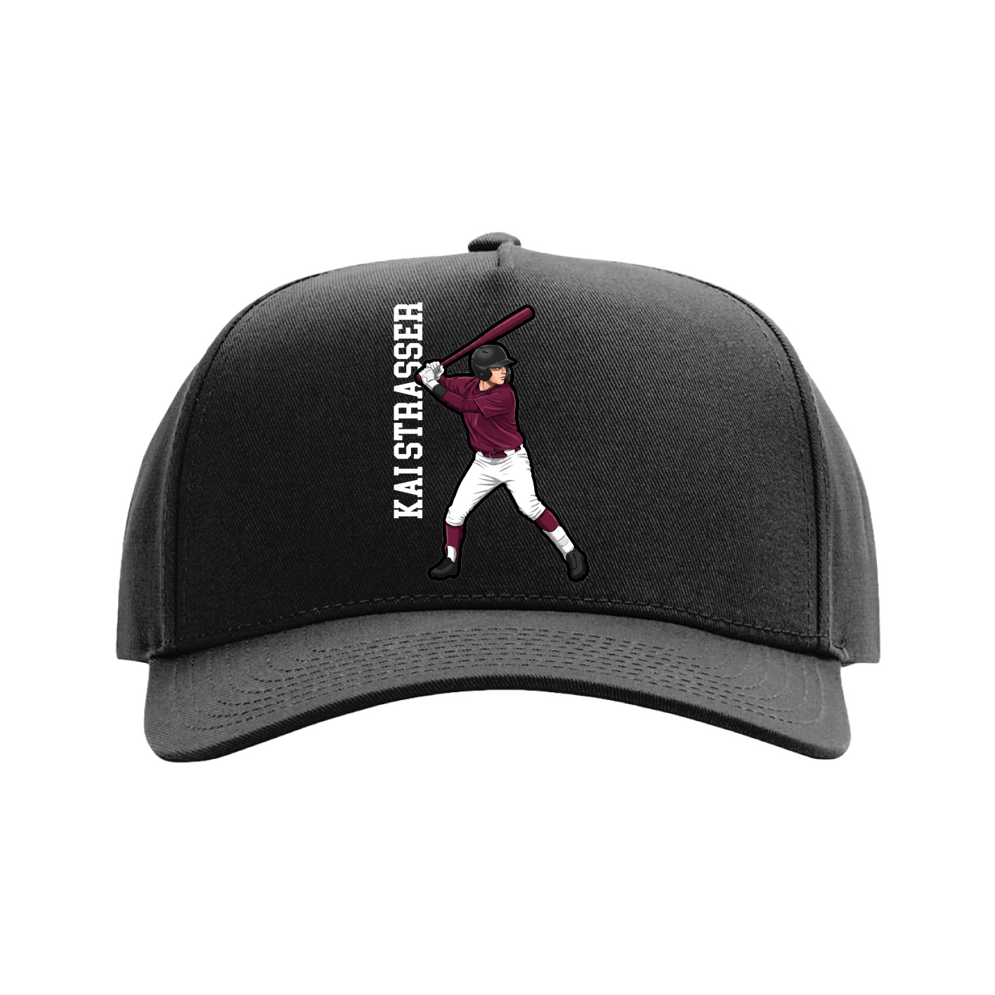 Full Fabric Five-Panel Champ Cap — Name Vertical in Black
