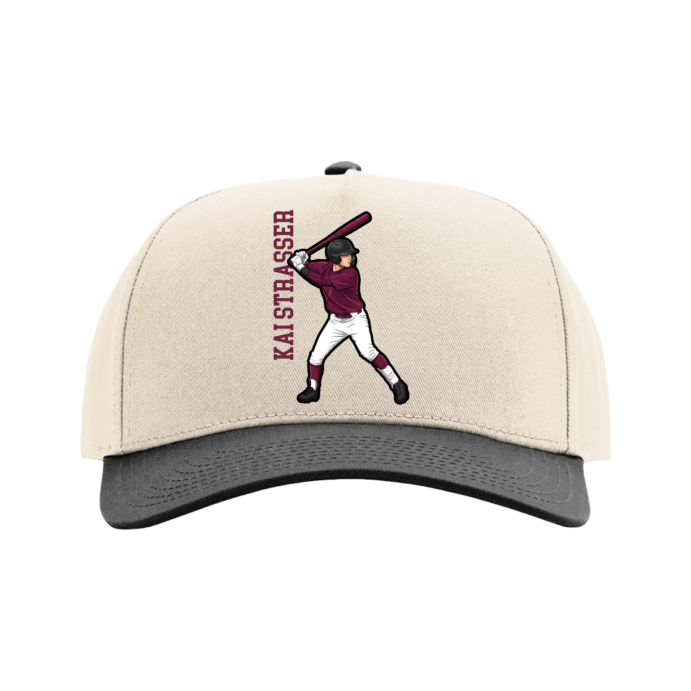 Full Fabric Five-Panel Champ Cap — Name Vertical in Cream/Black