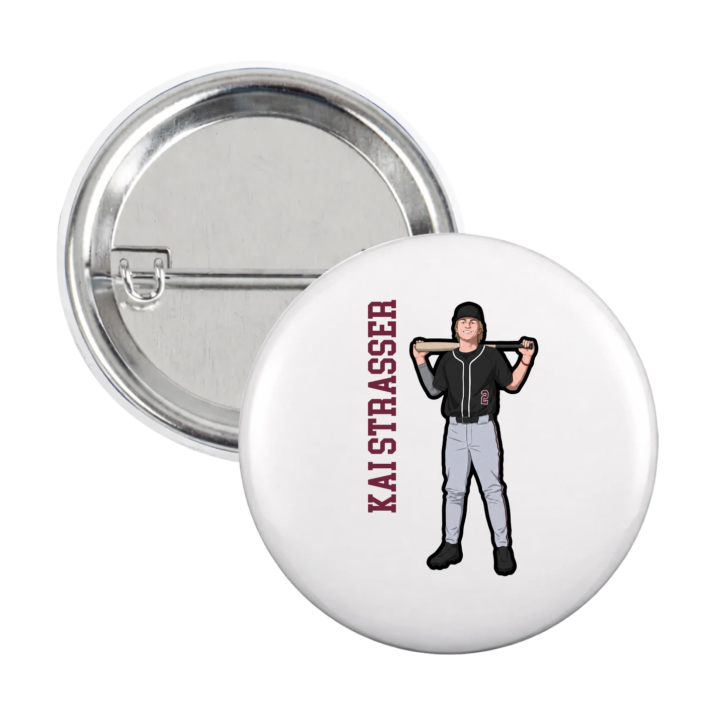 Game Day Button — Name Vertical in White