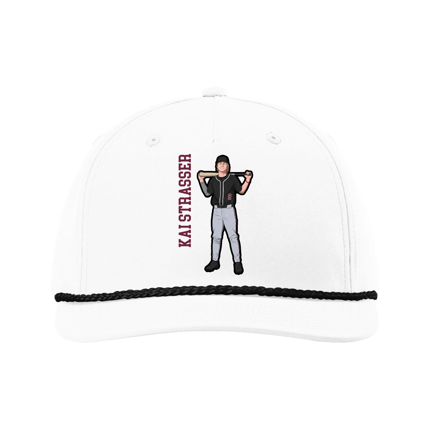 Five-Panel Classic Rope Cap — Name Vertical in White