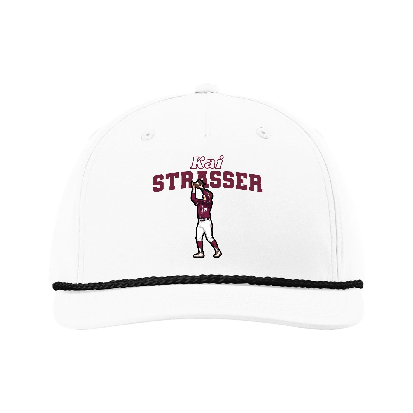 Five-Panel Classic Rope Cap — Name Arch in White