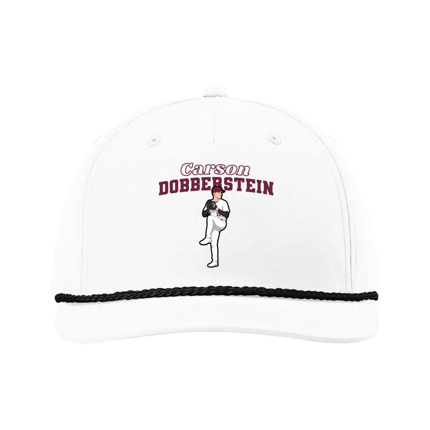 Five-Panel Classic Rope Cap — Name Arch in White