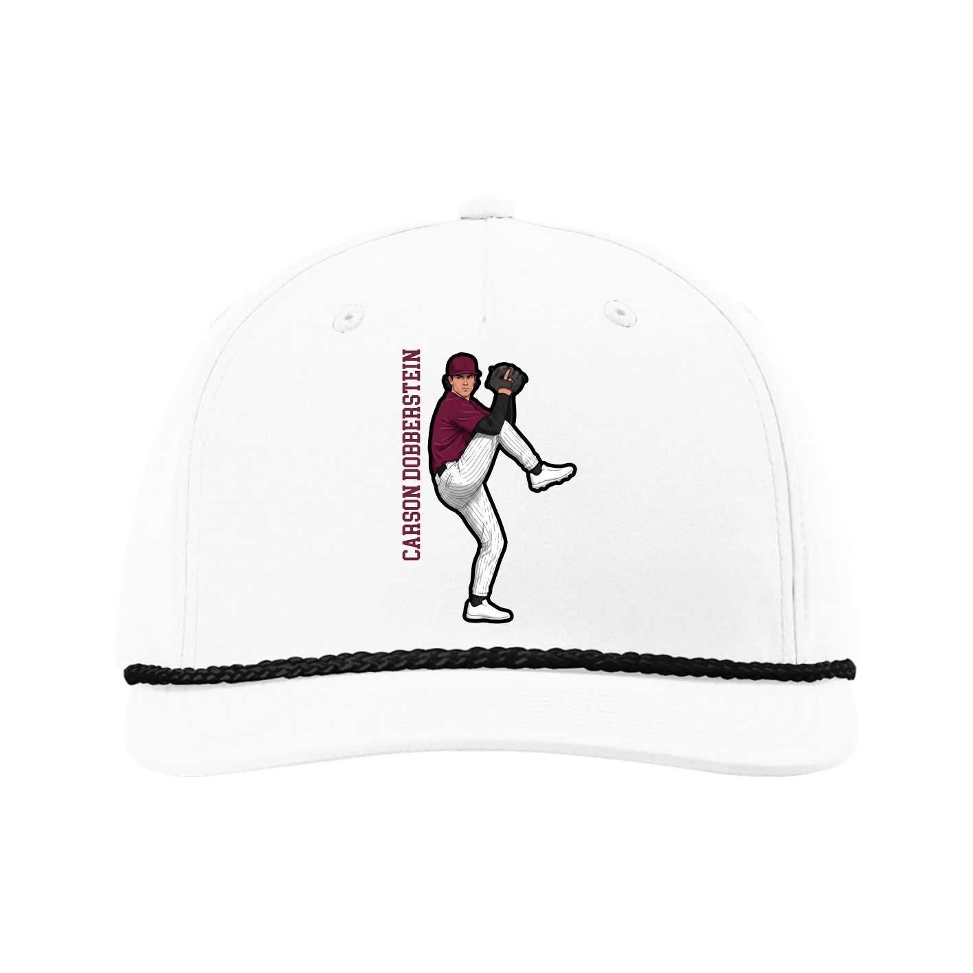 Five-Panel Classic Rope Cap — Name Vertical in White