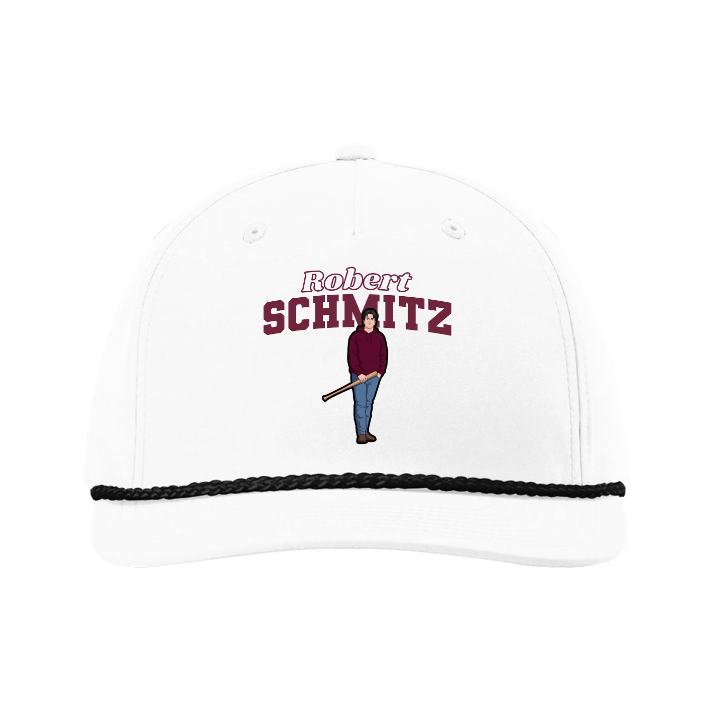 Five-Panel Classic Rope Cap — Name Arch in White