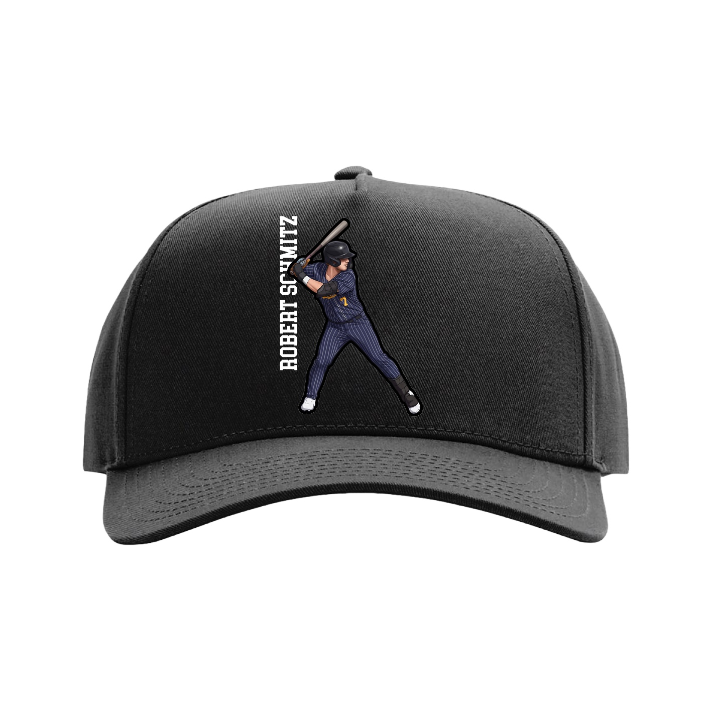 Full Fabric Five-Panel Champ Cap — Name Vertical in Black