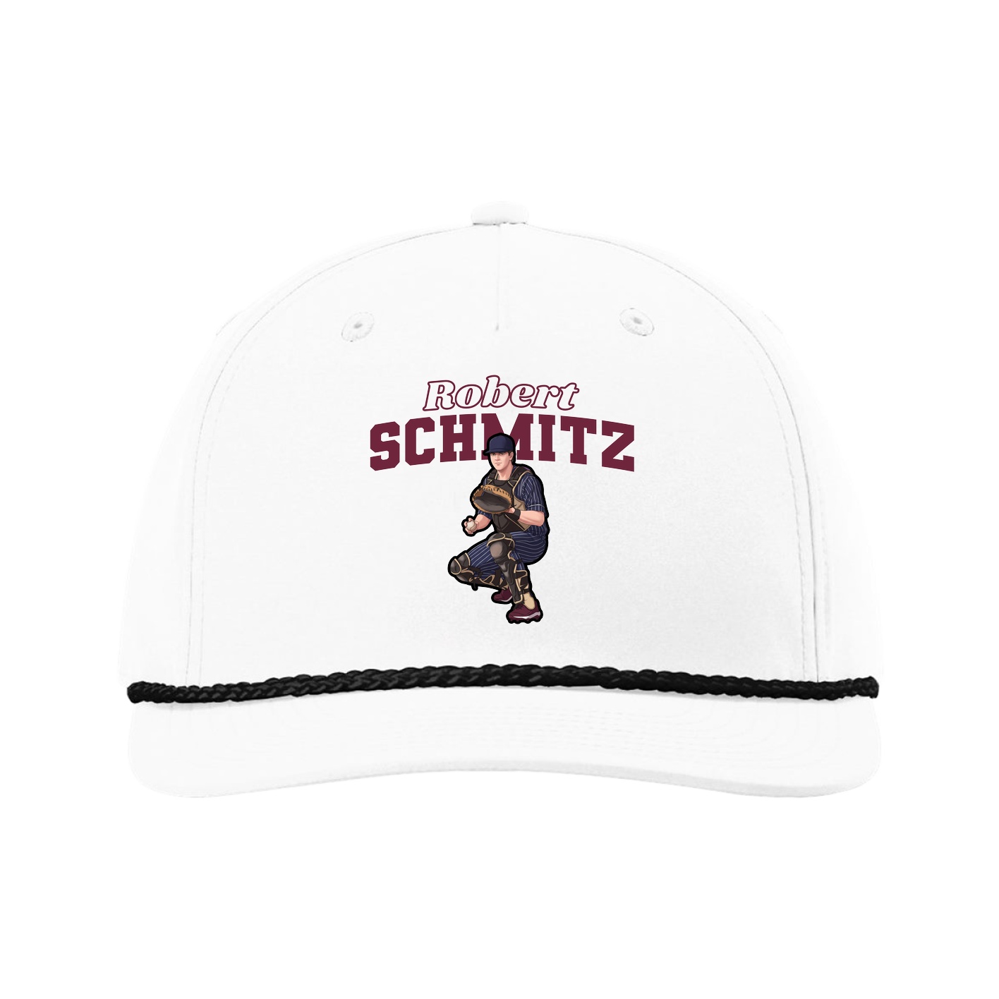 Five-Panel Classic Rope Cap — Name Arch in White