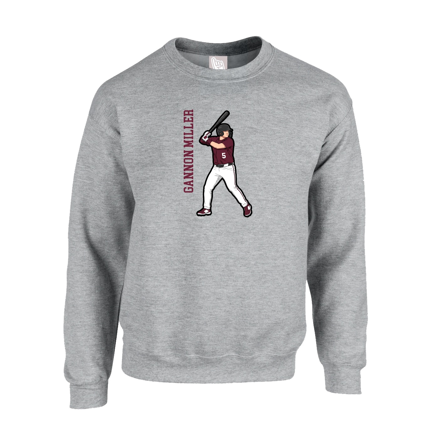 Fleece Crew — Name Vertical in Grey