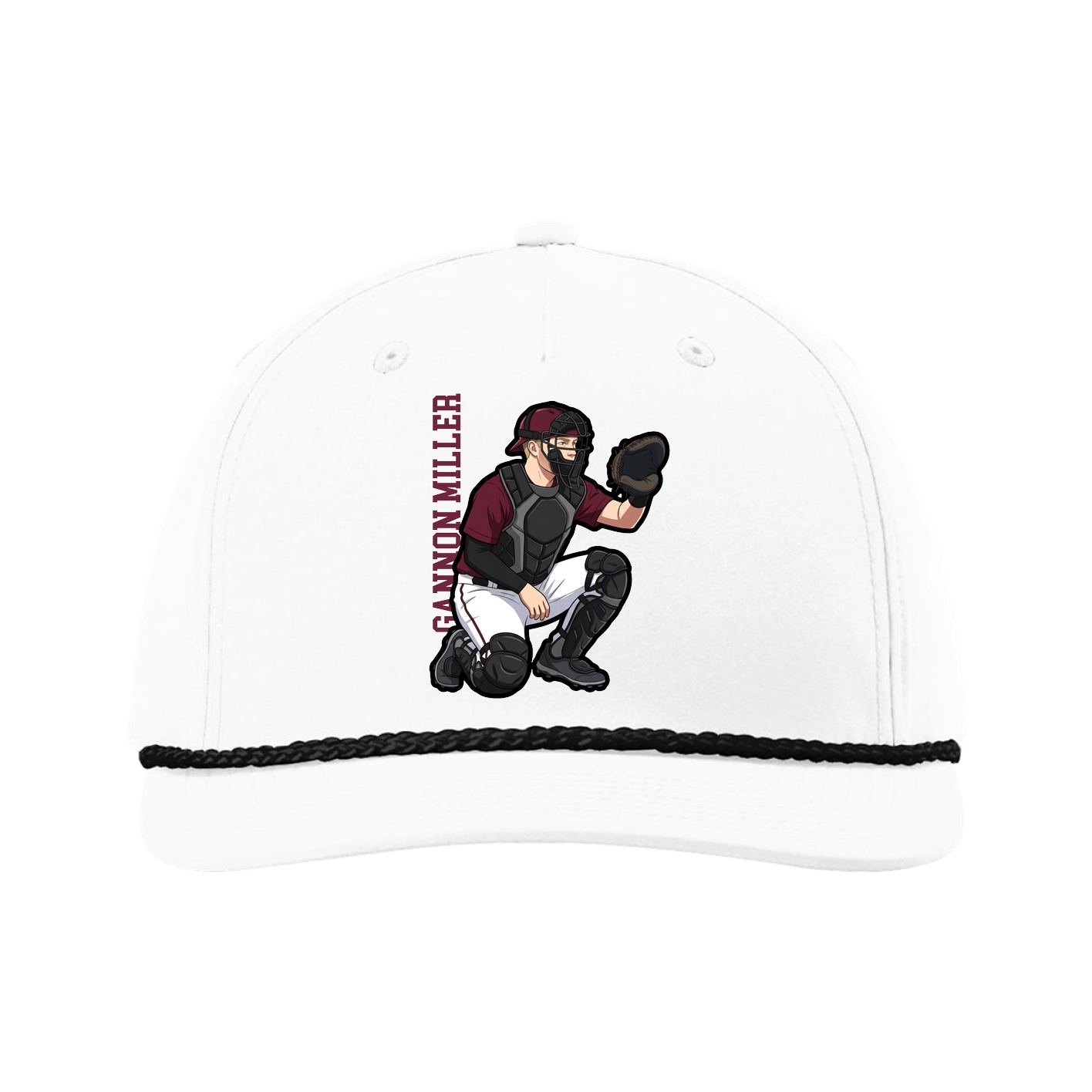 Five-Panel Classic Rope Cap — Name Vertical in White