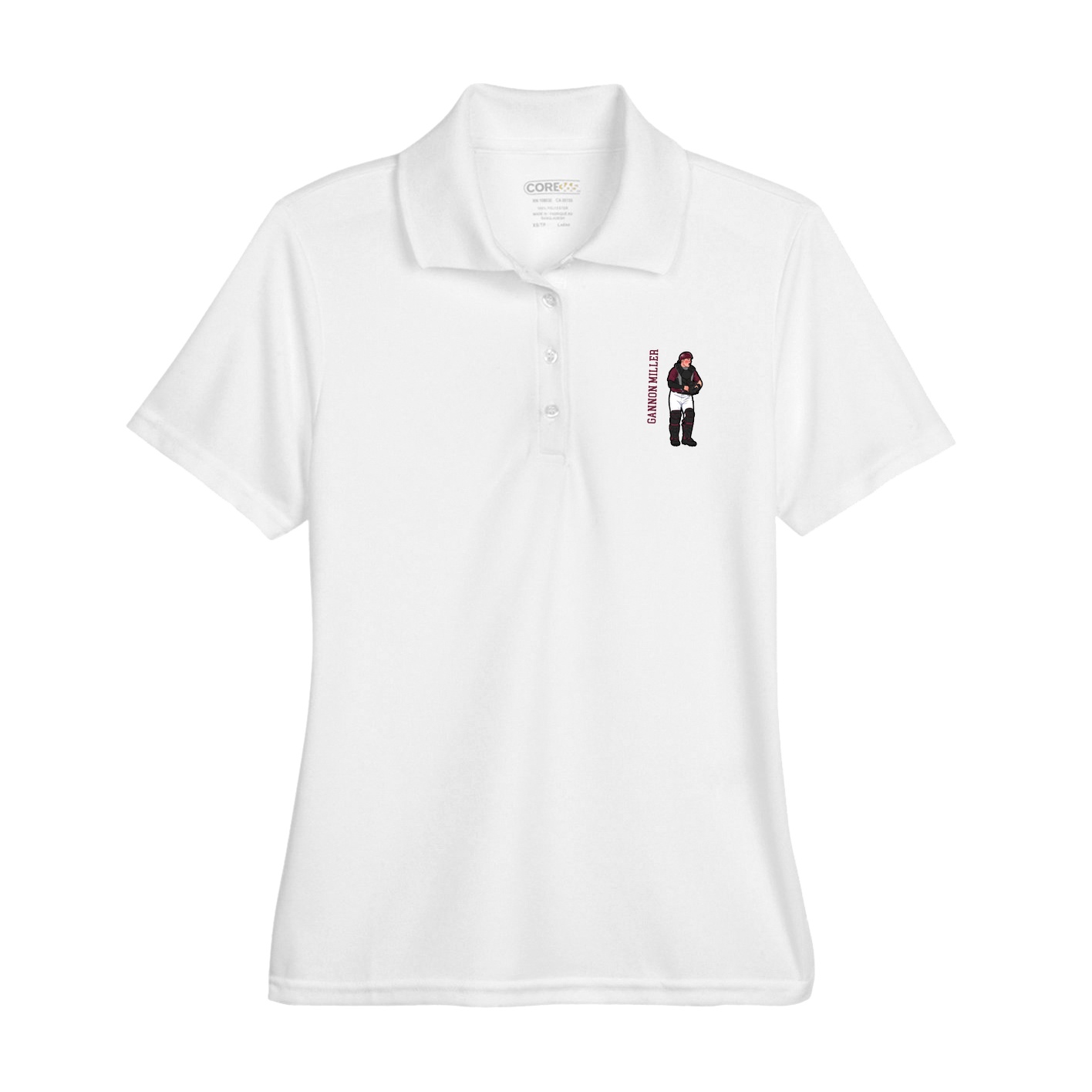 Womens Performance Polo — Name Vertical in White