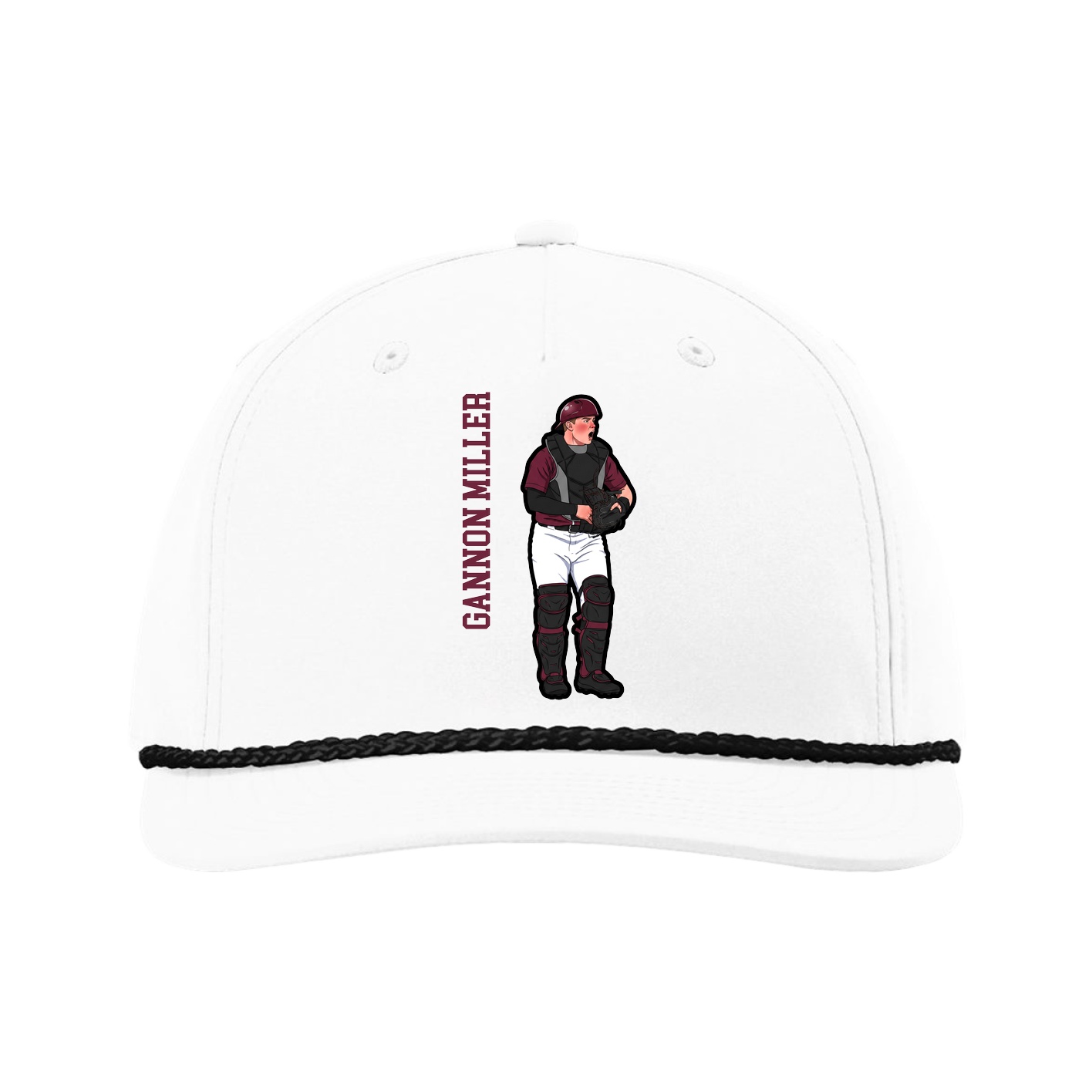 Five-Panel Classic Rope Cap — Name Vertical in White
