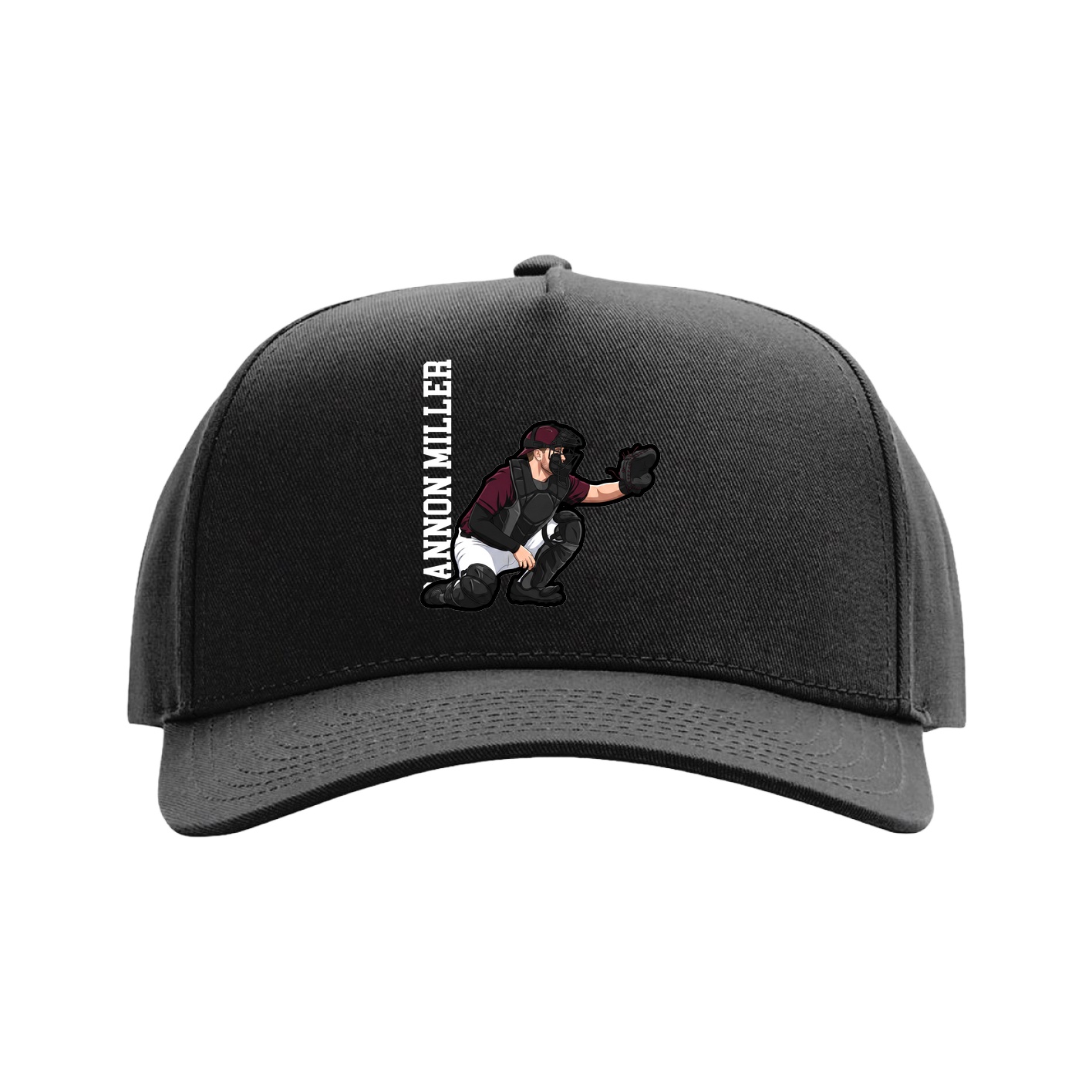 Full Fabric Five-Panel Champ Cap — Name Vertical in Black
