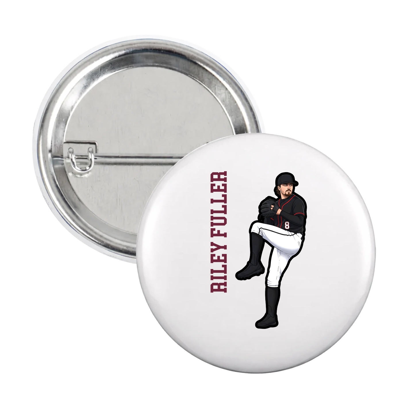 Game Day Button — Name Vertical in White