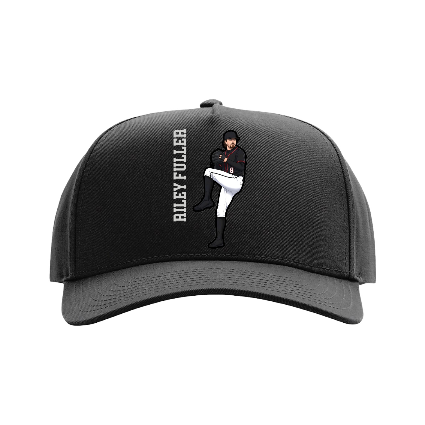 Full Fabric Five-Panel Champ Cap — Name Vertical in Black