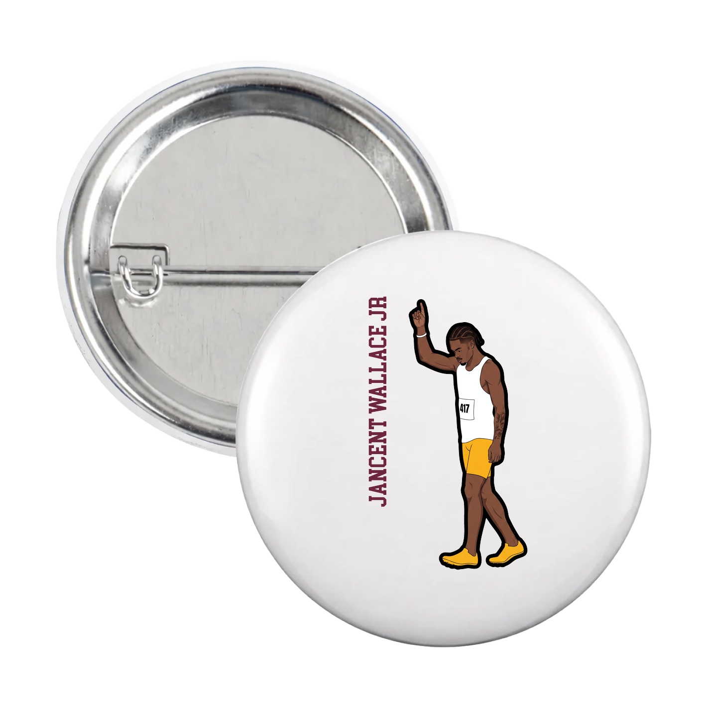 Game Day Button — Name Vertical in White