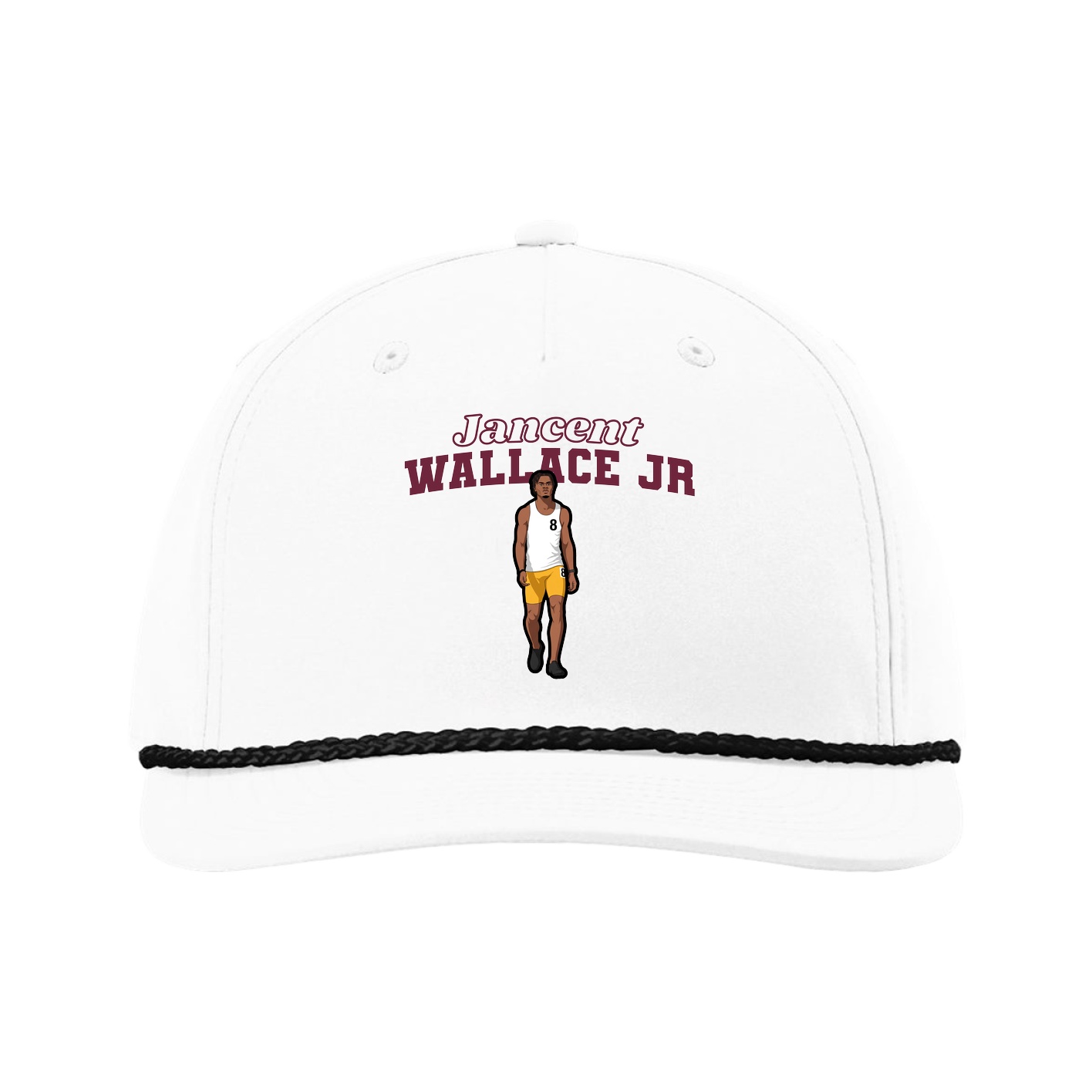 Five-Panel Classic Rope Cap — Name Arch in White