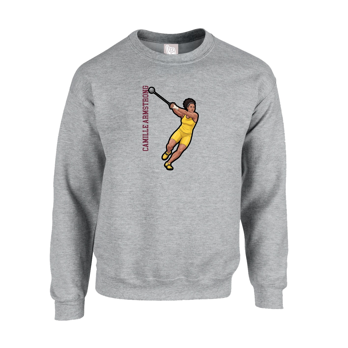 Fleece Crew — Name Vertical in Grey