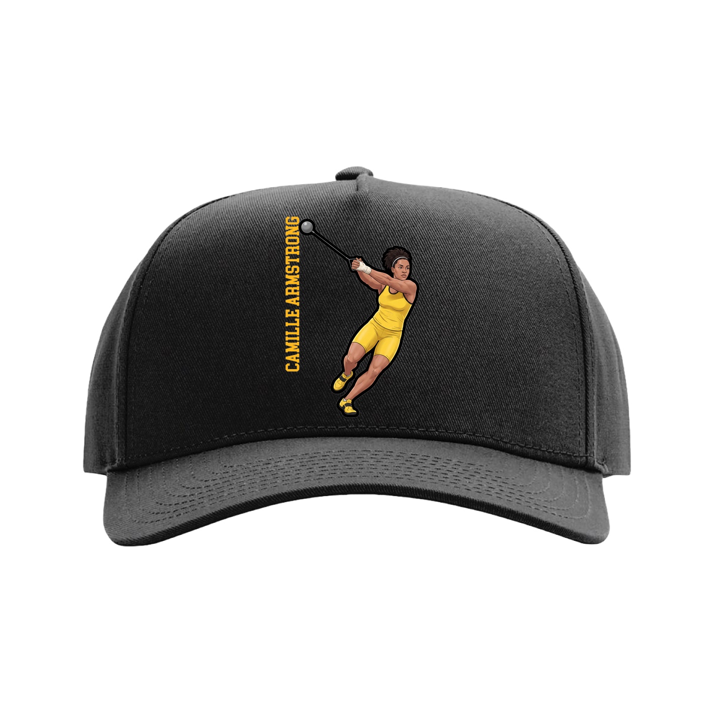 Full Fabric Five-Panel Champ Cap — Name Vertical in Black